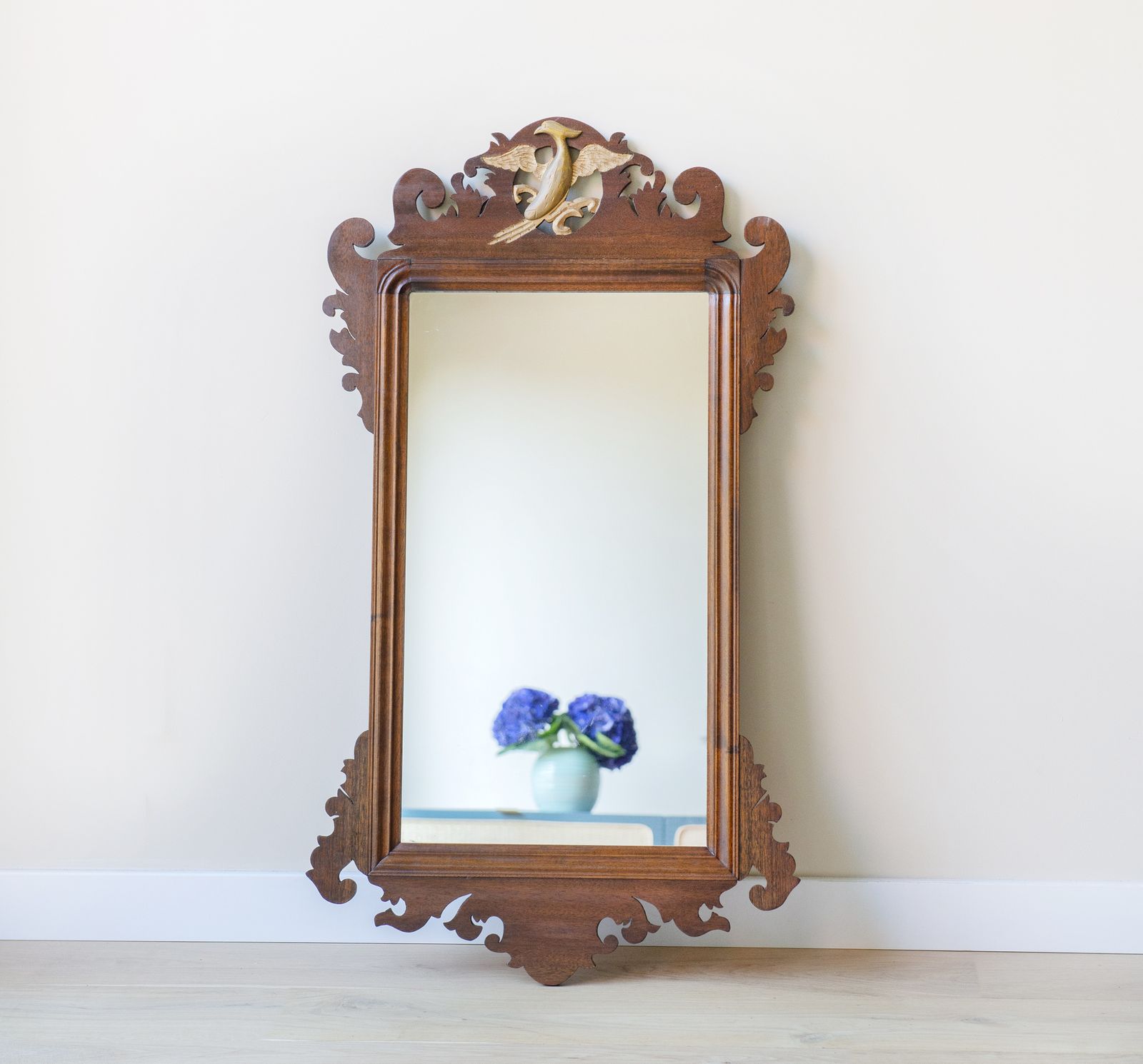 Houten Spiegel Met Fretwerk, Chippendale Schoorsteen­Spiegel, Grote Victoriaanse Wandspiegel, Antieke Sierspiegel photo buy