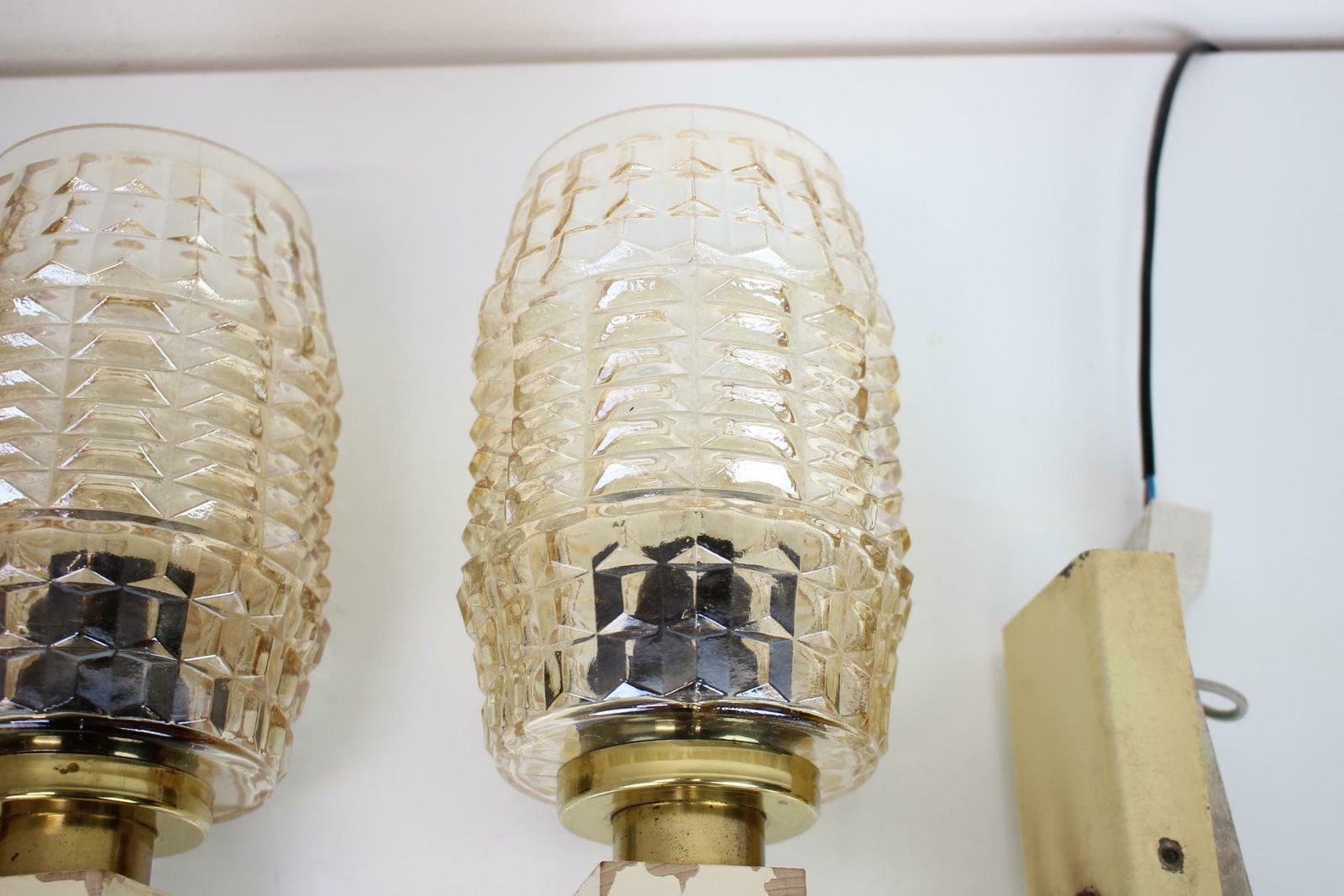 1970s Pair Of Two Wall Lamps With Glass Shades, Czechoslovakia photo vinterior