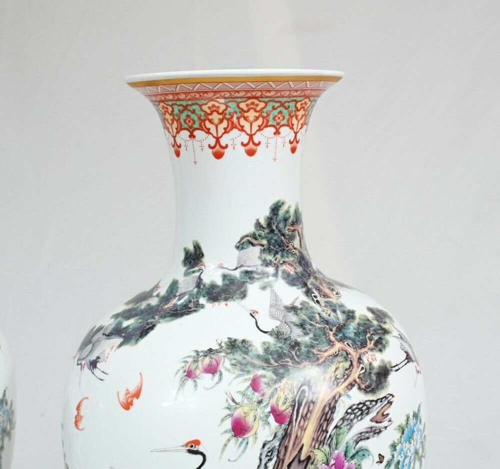 Pair Chinese Qianjiang Porcelain Vases Urns Pheasant photo 745.0