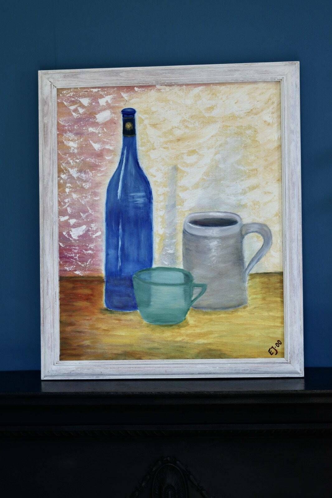 Swedish Mid Century Oil On Canvas " Still Life" Vintage And Framed photo vintage