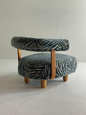 Big, Pine Armchair In Royal Blue Fabric photo vintage