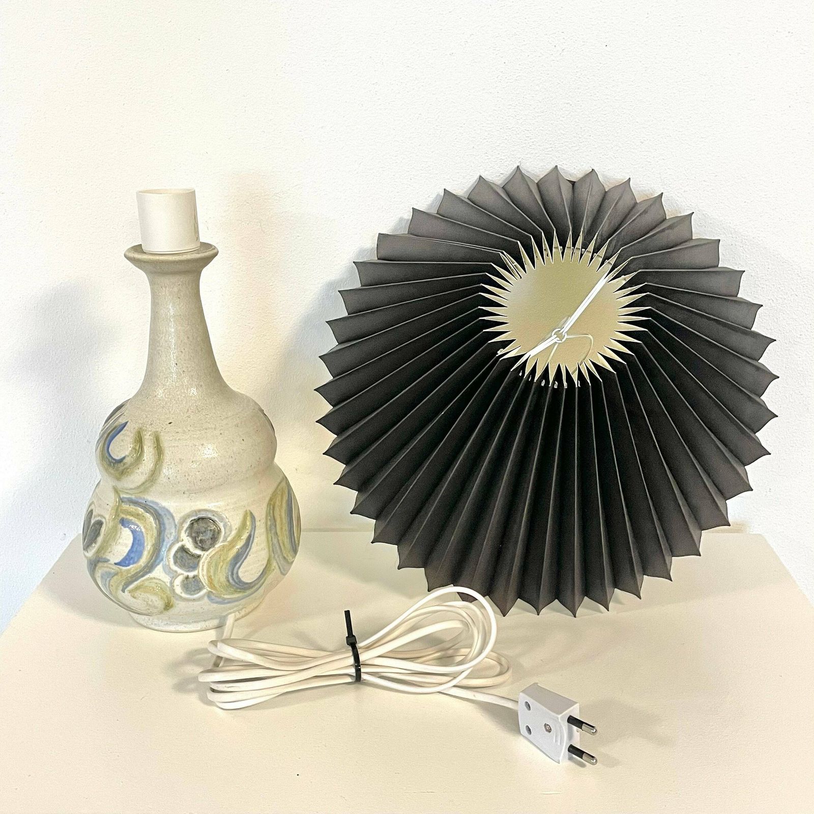 Exclusive Danish Design Ceramic Stone Ware Sculptural Modernist Mid Century Table Lamp With Eminent Glaze And Vintage Black Shade photo buy