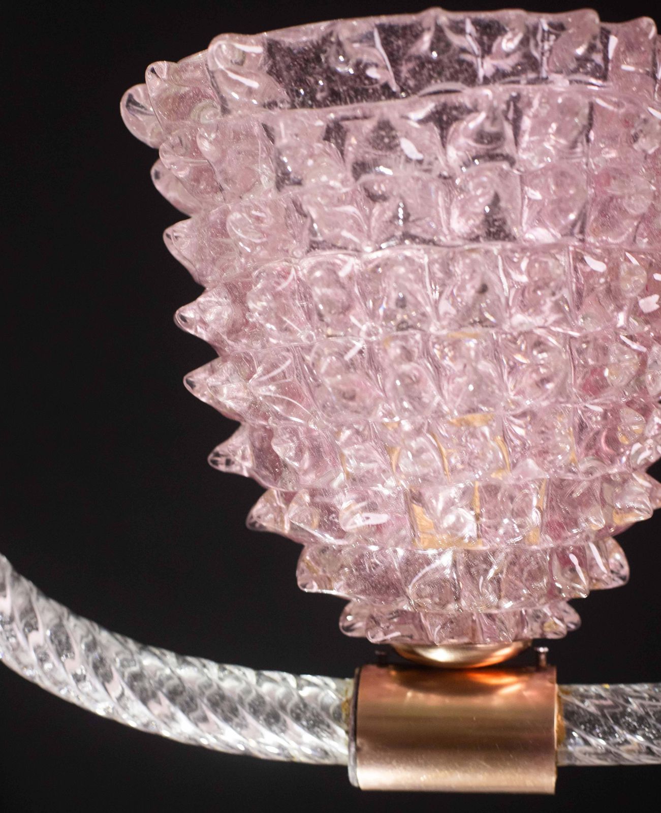 Extraordinary Pink Rostrato Murano Glass Chandelier  By Barovier & Toso, 1940s photo Lighting