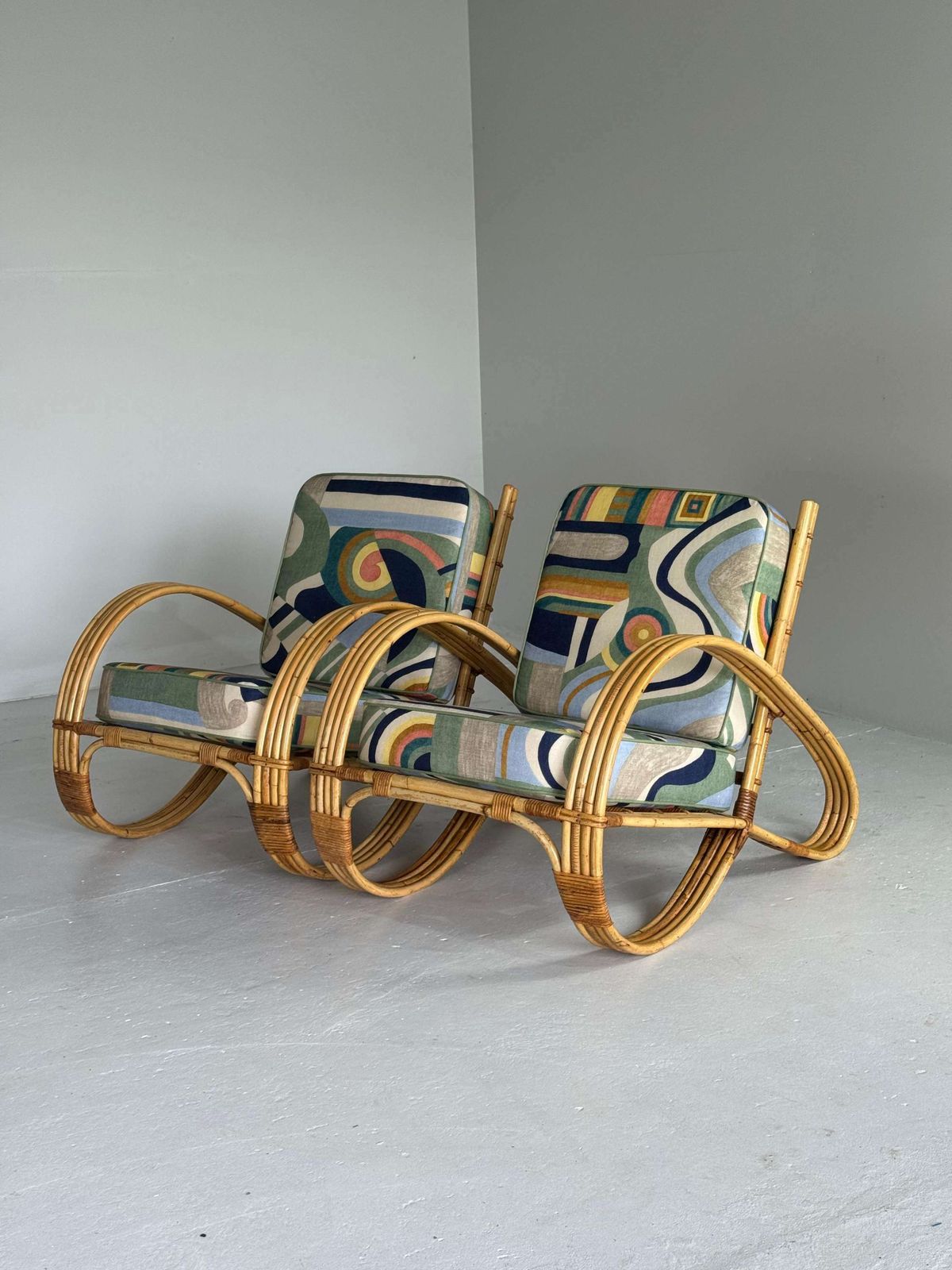 Paar Bamboe Rattan Loungestoelen photo for sale