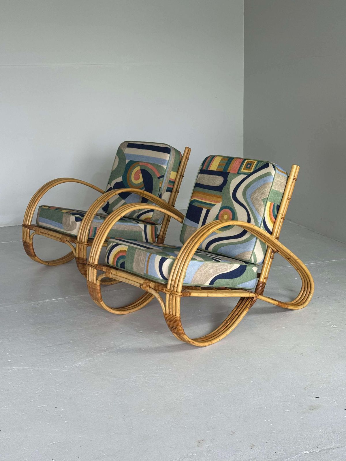 Exclusive Pair Of Bamboo Rattan Lounge Chairs photo Furniture