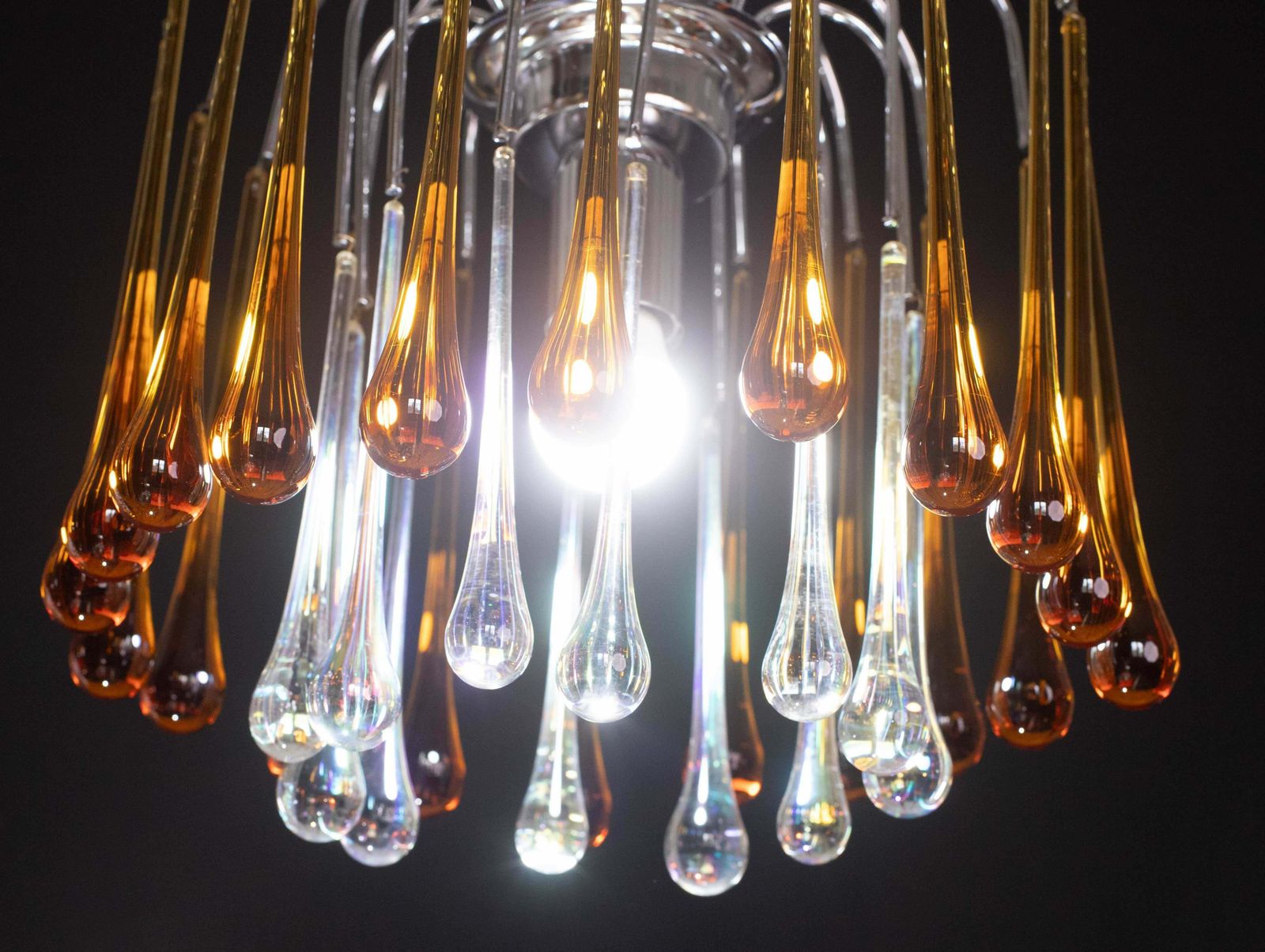 Lady Lucy Murano Chandelier Amber And Iridiscent Drops, 1980s photo vinterior