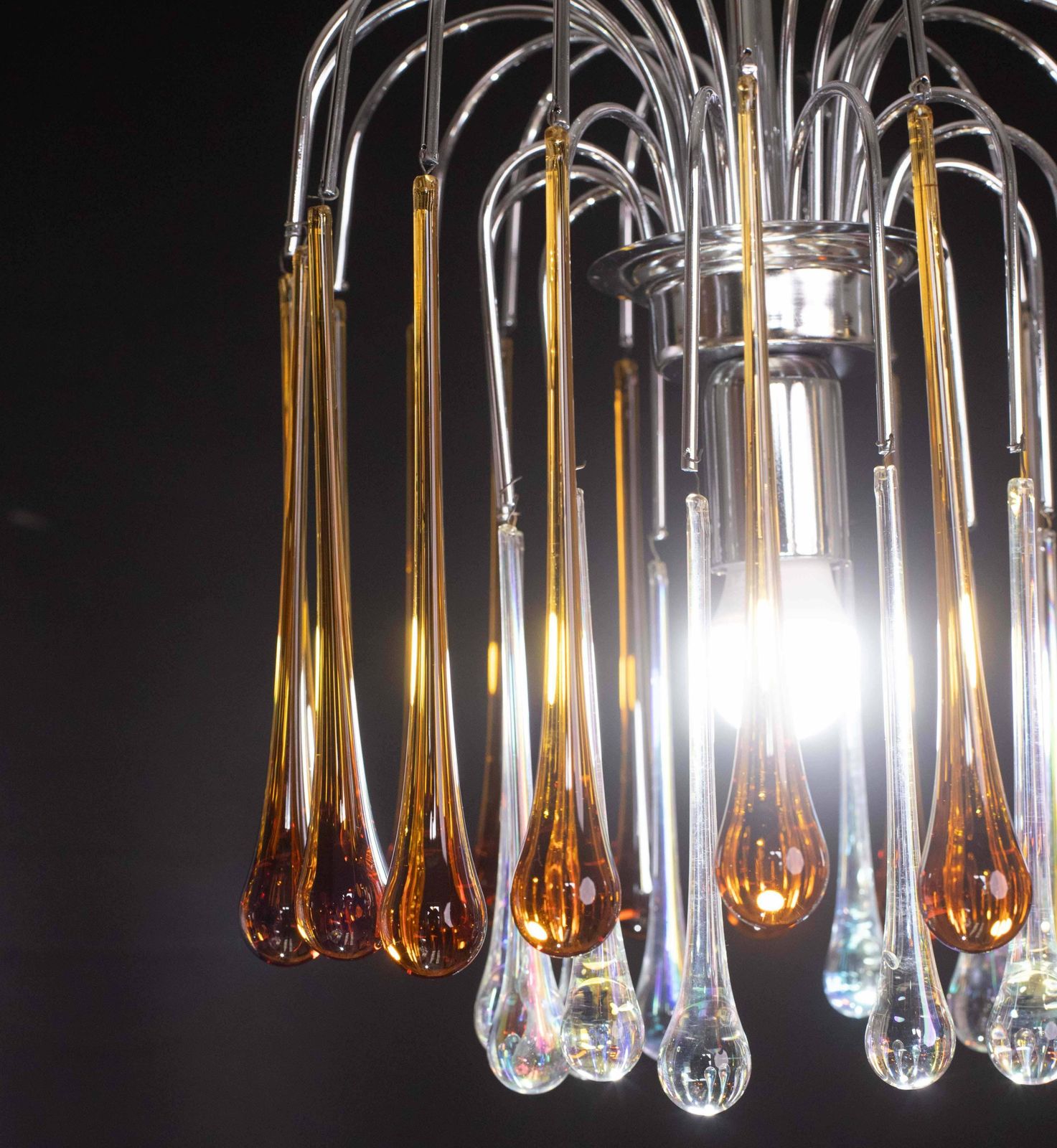Lady Lucy Murano Chandelier Amber And Iridiscent Drops, 1980s photo vintage