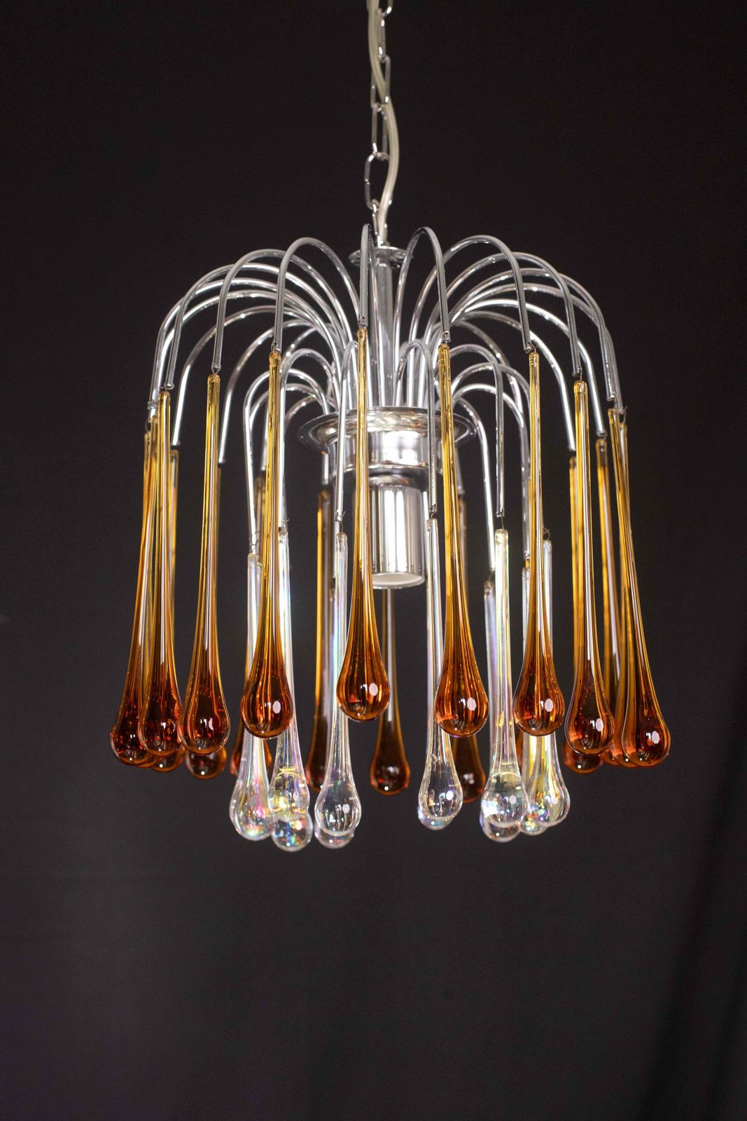 photo for sale Lady Lucy Murano Chandelier Amber And Iridiscent Drops, 1980s