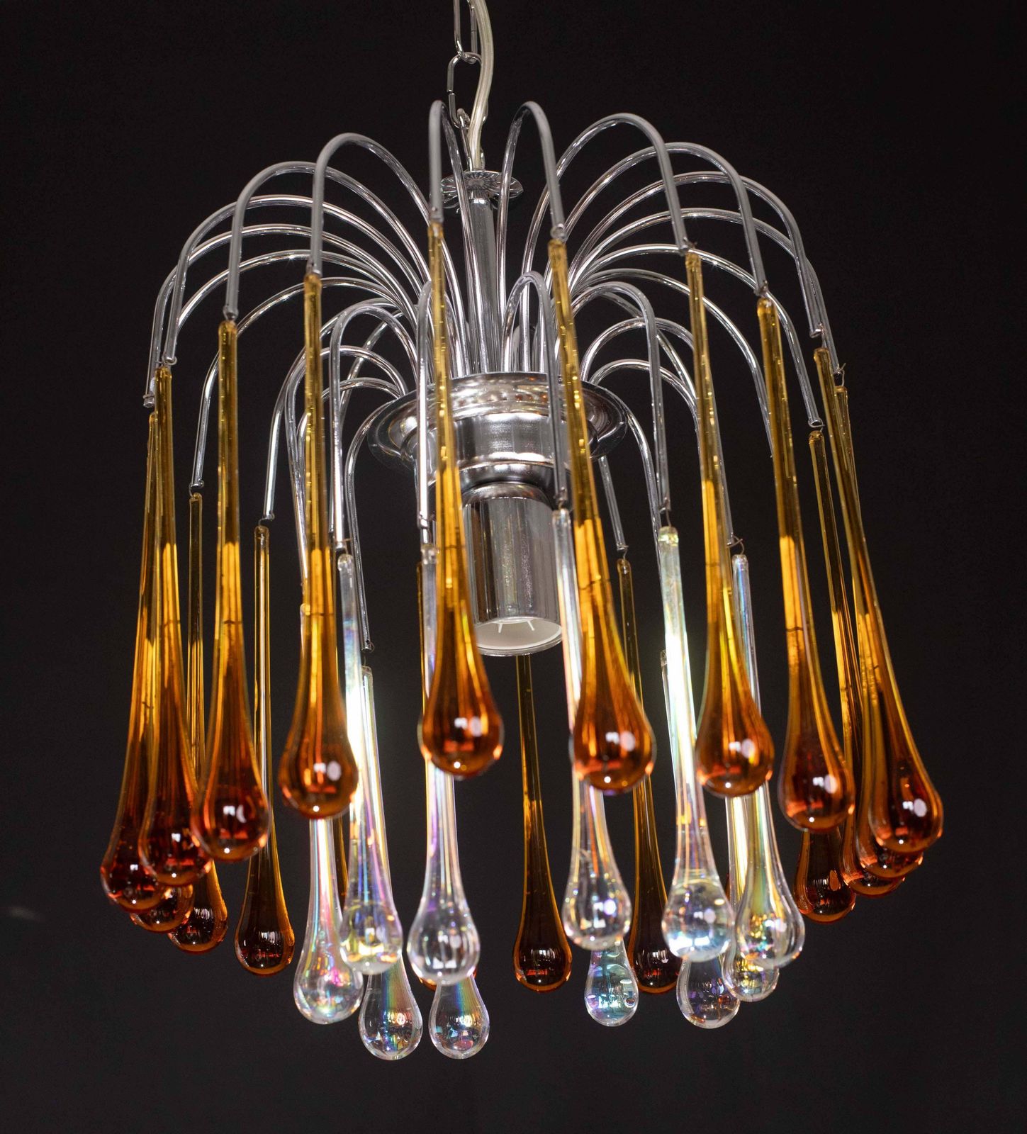 Lighting Lady Lucy Murano Chandelier Amber And Iridiscent Drops, 1980s photo