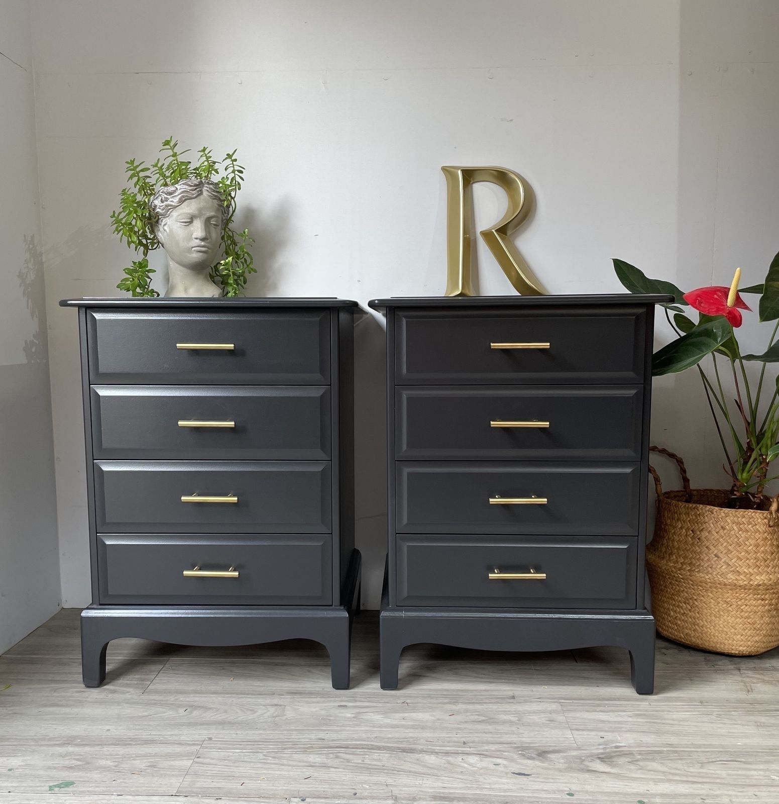 Stag Minstrel Pair (2) Of Bedsides Drawers Painted Black