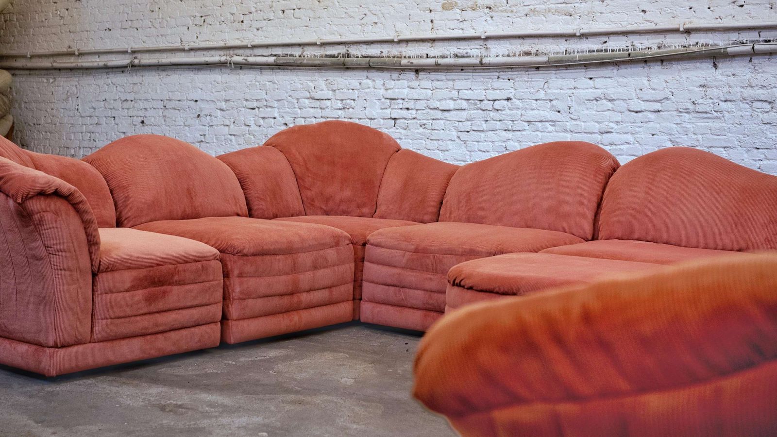 Rare Roche Bobois " Vagues " Element Sofa In Coral Ribbled Fabric photo vinterior