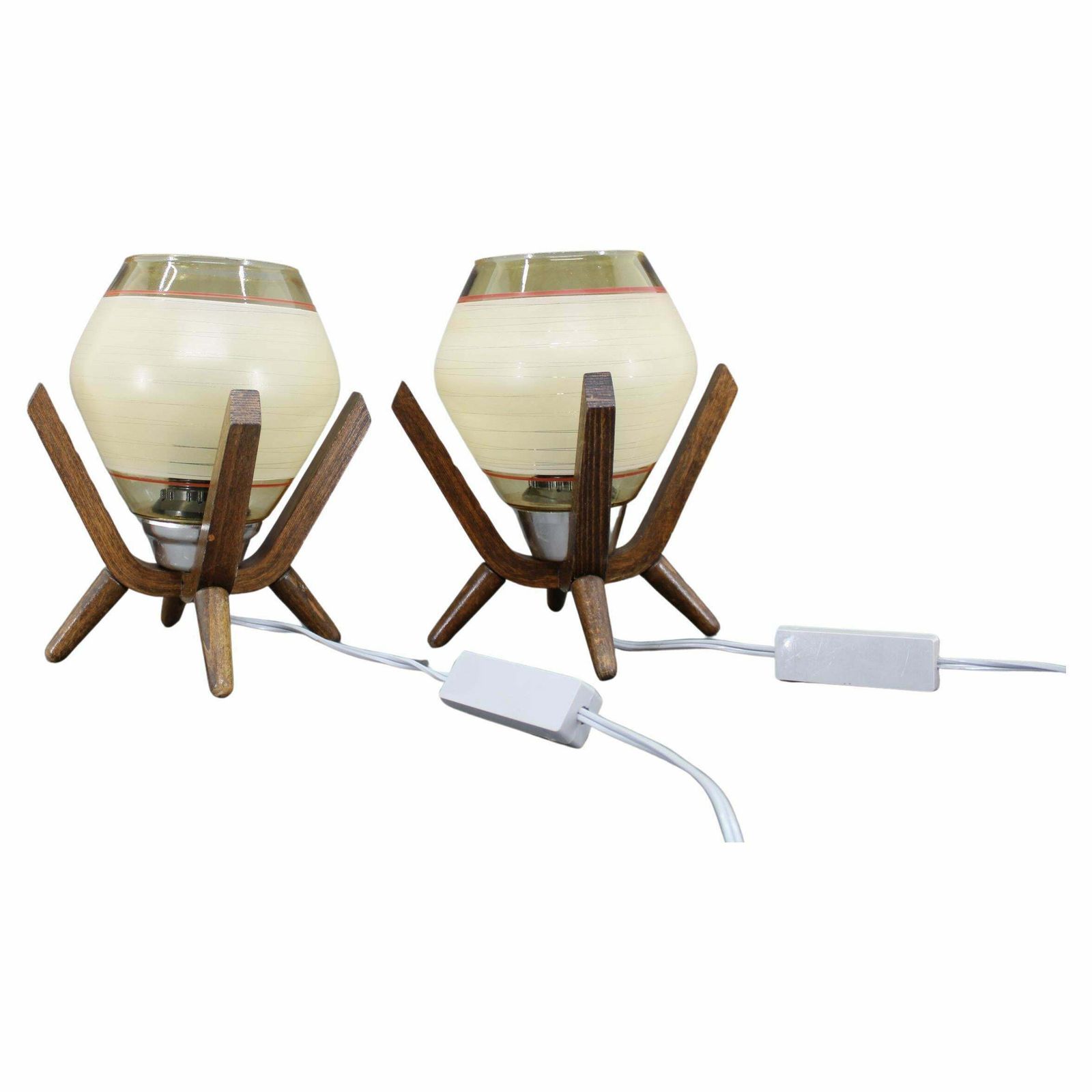 Pair Of Mid Century Wooden Design Table Lamps, By Dřevo Humpolec, 1970's.