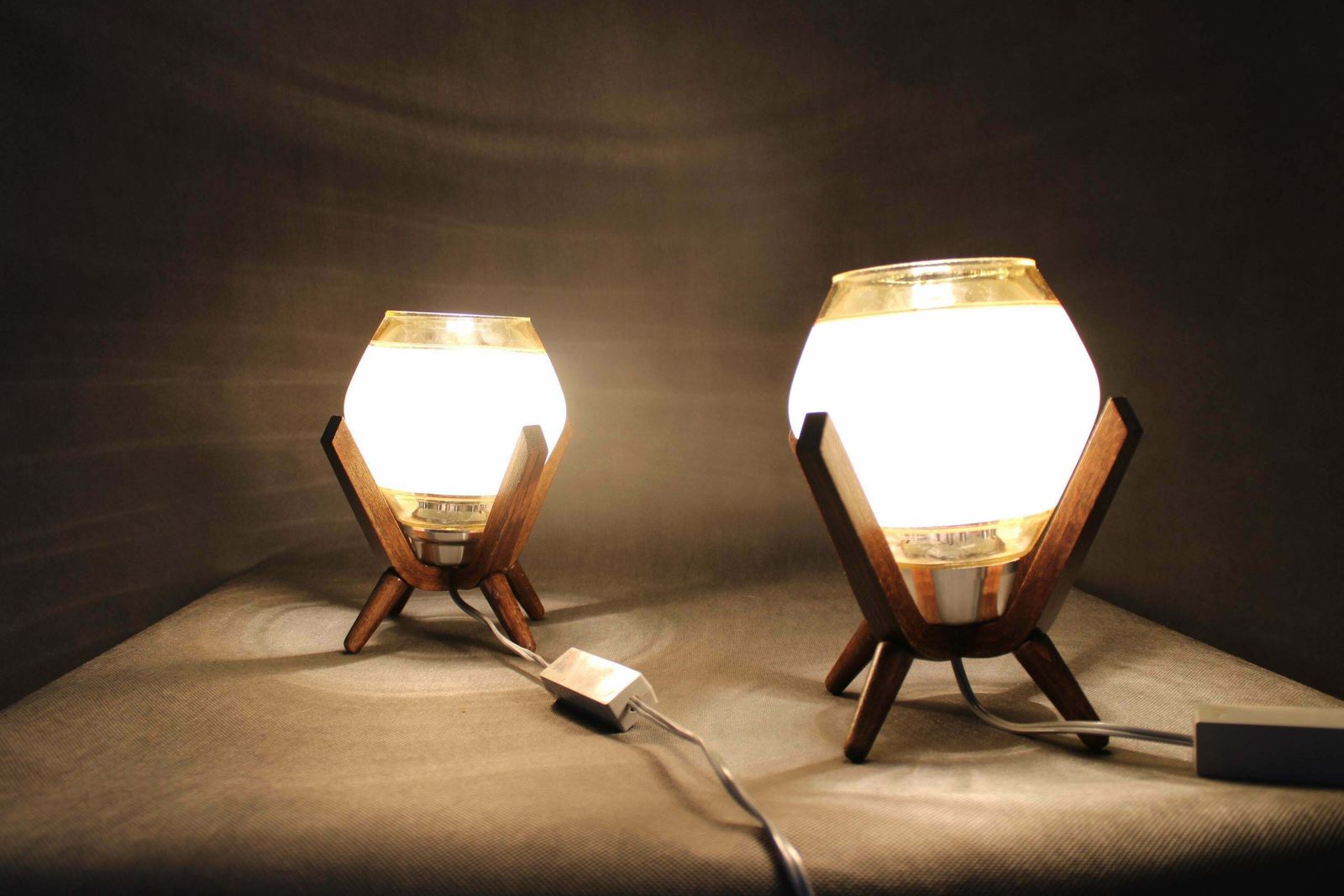 Pair Of Mid Century Wooden Design Table Lamps, By Dřevo Humpolec, 1970's. photo buy