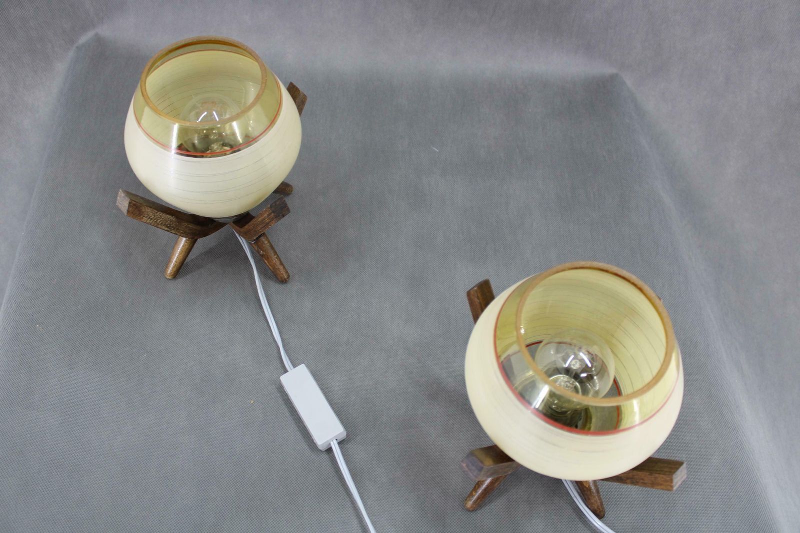 Pair Of Mid Century Wooden Design Table Lamps, By Dřevo Humpolec, 1970's. photo vintage
