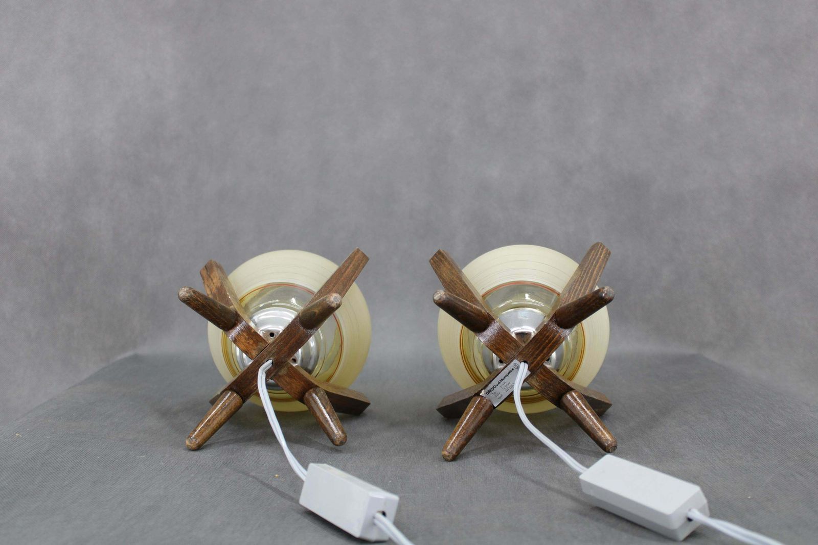 Lighting Pair Of Mid Century Wooden Design Table Lamps, By Dřevo Humpolec, 1970's. photo