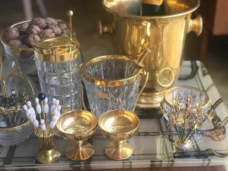 Ijsemmer Val Saint Lambert Zwaar Geslepen Kristal Met Gouden Metalen Handvatten Mid Century Barware Mixology Tools Bar Cart Hollywood Regency photo buy
