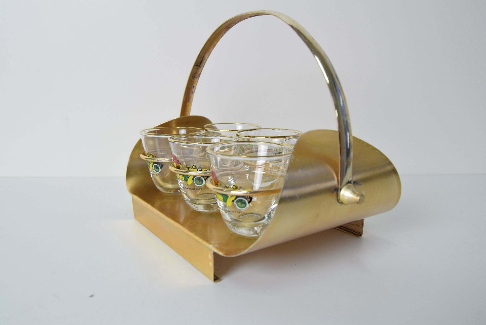 Vintage Shot Glasses With Retro Bar, Czechoslovakia, 1960's. photo for sale