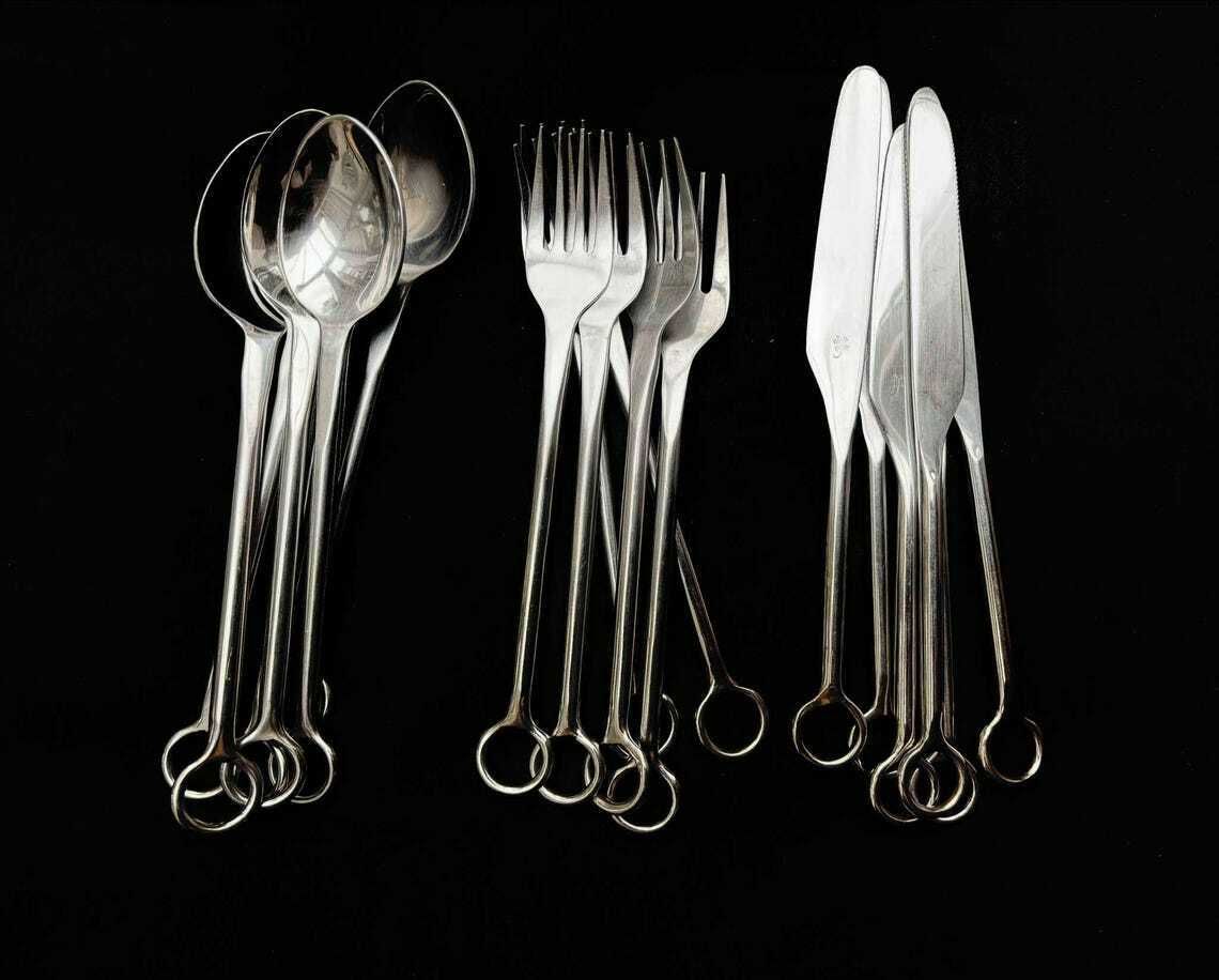 Stainless Steel Flatware Set 18 Pieces Cutlery Vintage Millenial Gift Medieval Style Metal Wedding Gift Table Decor Family Dishwasher