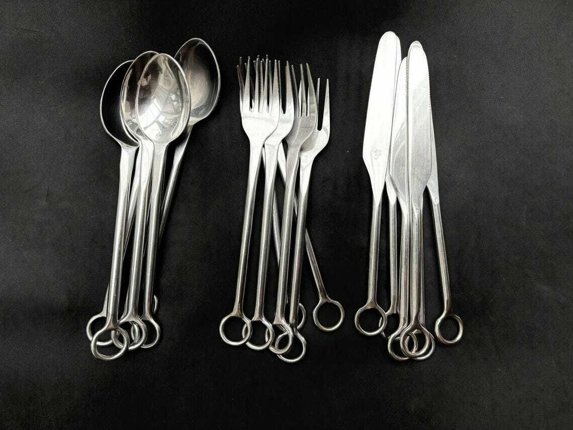 Stainless Steel Flatware Set 18 Pieces Cutlery Vintage Millenial Gift Medieval Style Metal Wedding Gift Table Decor Family Dishwasher photo vinterior