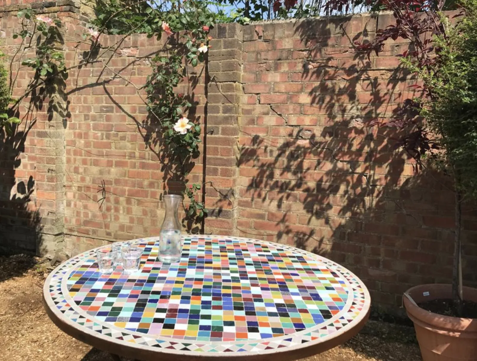 Tavole Calde 100cm Diam Tuttifrutti Design Tiled Mosaic Table, Iron Base With 2 Sealers. New But Unused Old Stock photo furniture