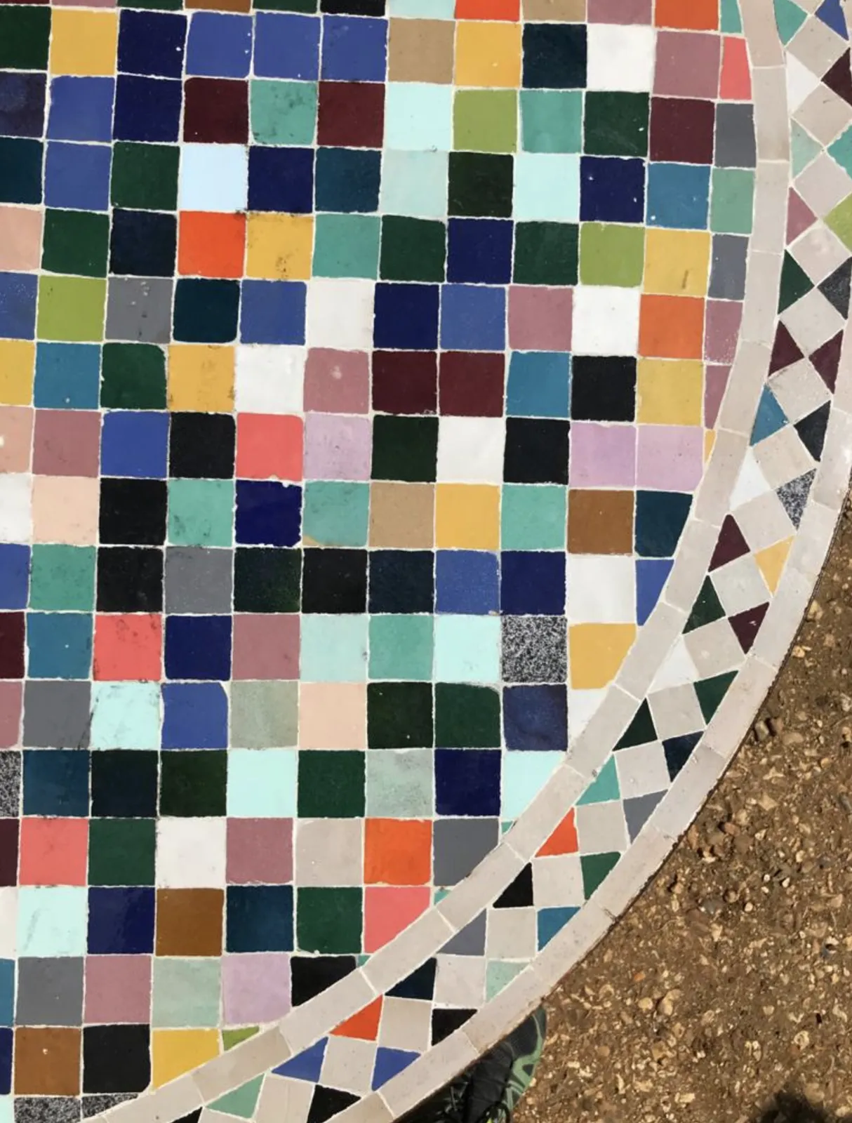 Tavole Calde 100cm Diam Tuttifrutti Design Tiled Mosaic Table, Iron Base With 2 Sealers. New But Unused Old Stock photo for sale