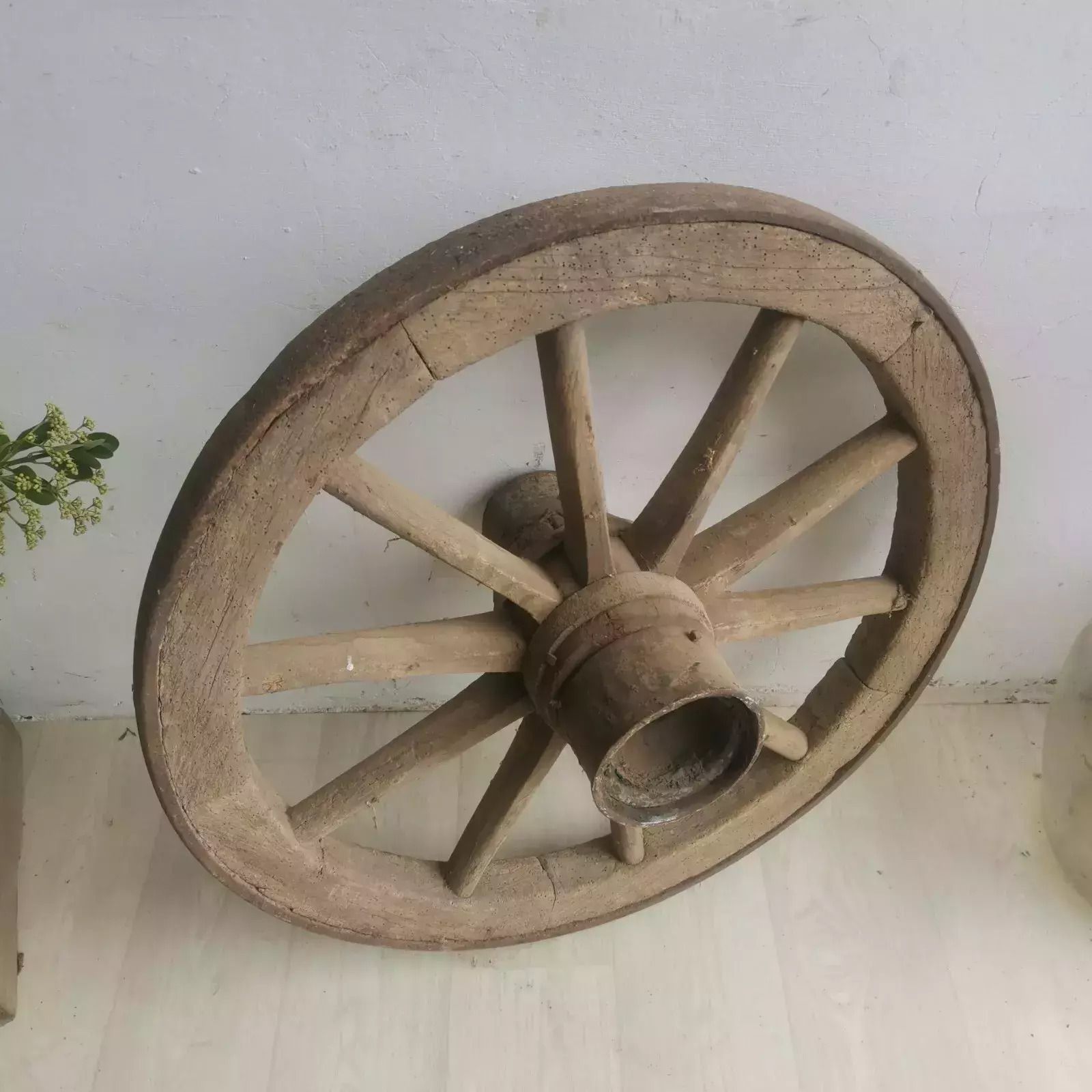 Vintage Antique Rustic Large Wooden Wagon Cart Wheel Home Garden Decor Hungarian photo for sale