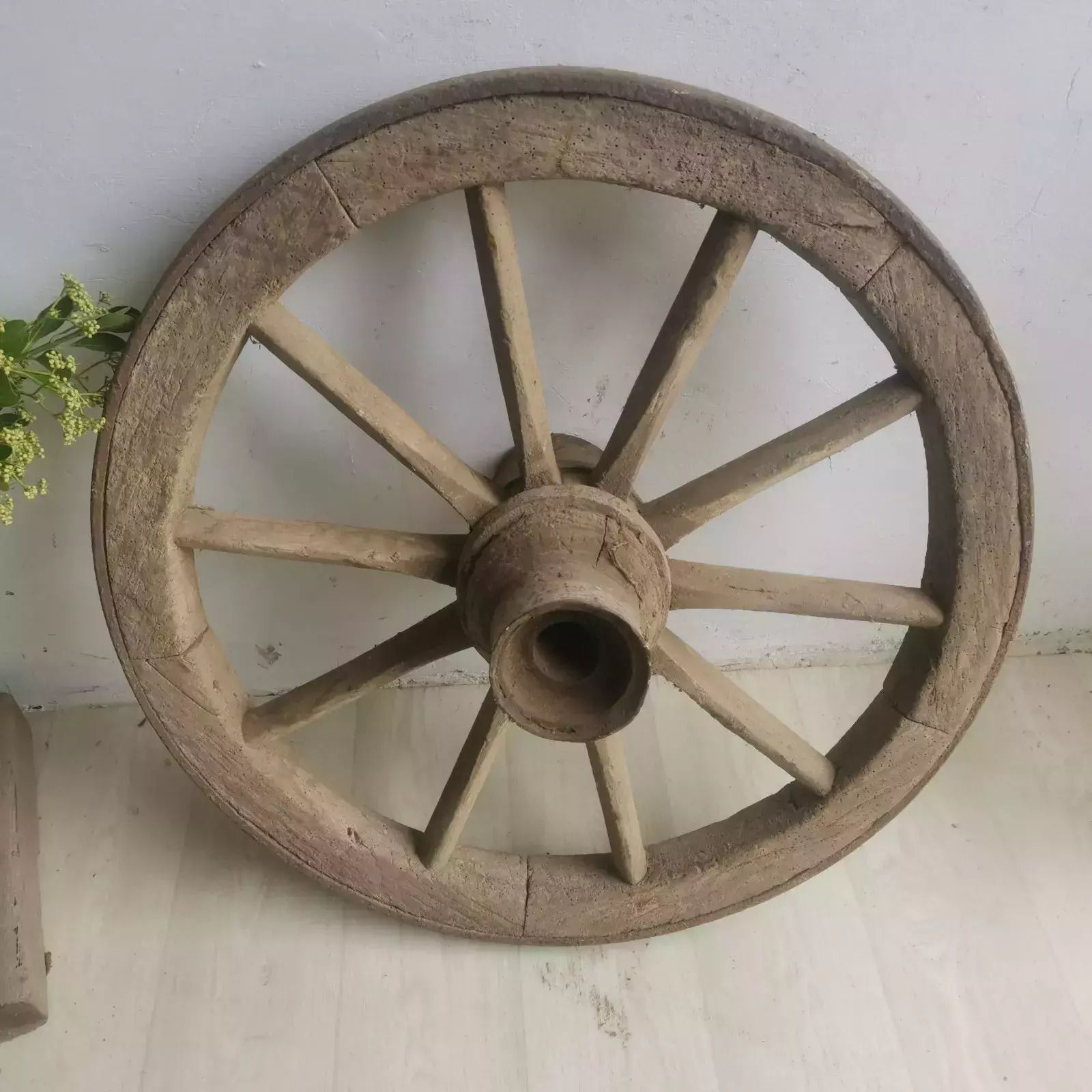 Vintage Antique Rustic Large Wooden Wagon Cart Wheel Home Garden Decor Hungarian photo vinterior