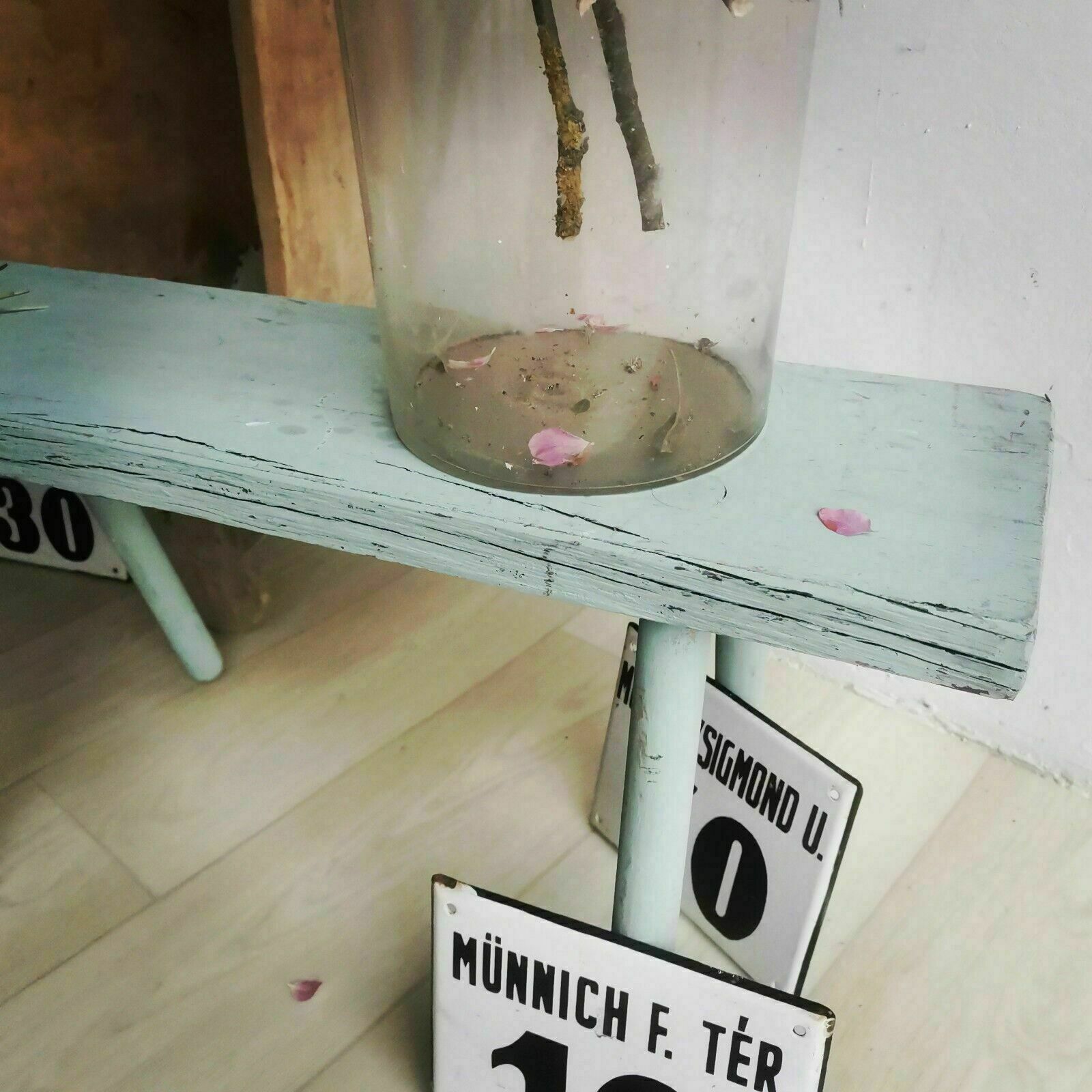Antique Rustic Hand Carved Wooden Bench Or Small Table, Chippy French Paint Wood photo Furniture