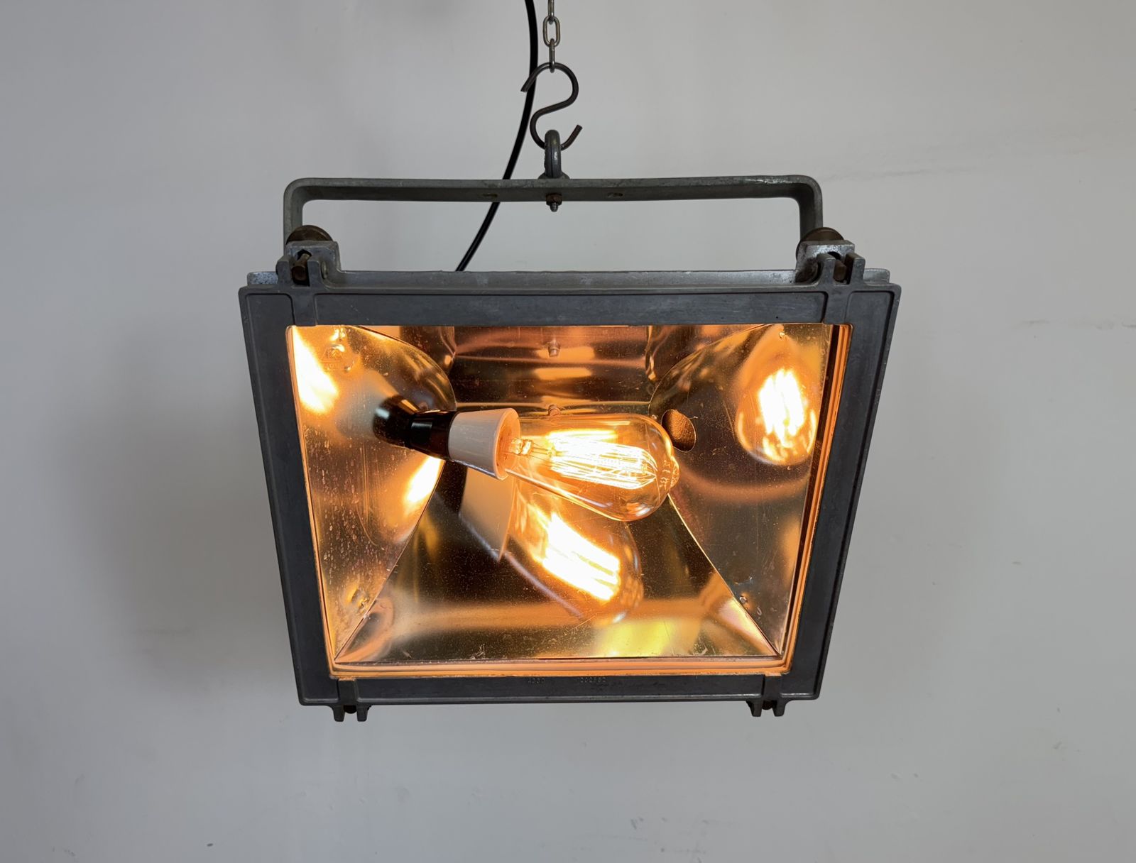 Vintage Grey Theater Spotlight With Glass Cover, 1980s photo buy