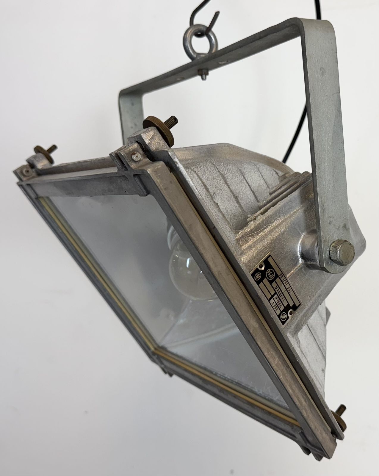 Vintage Grey Theater Spotlight With Glass Cover, 1980s photo vintage