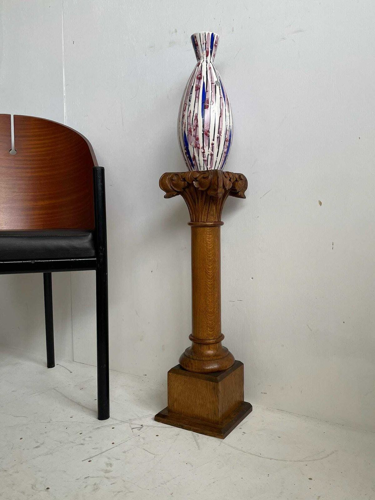 Wooden Column Plinth With Carved Acanthus Leaf Detail At The Top photo for sale