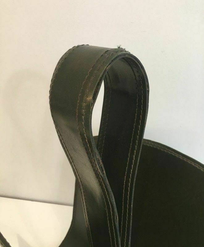 Green Leather And Brushed Steel Magazine Rack photo for sale