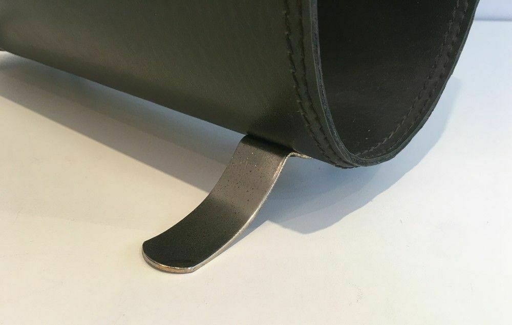 Green Leather And Brushed Steel Magazine Rack photo buy