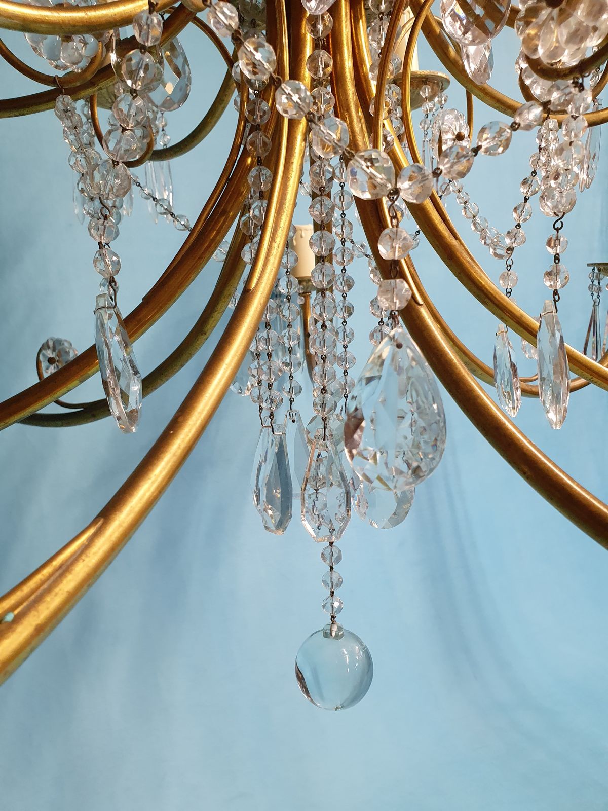 Early 20th Century Pair Of Large Two Tier Chandeliers With Cut Glass Crystal 42" photo Lighting