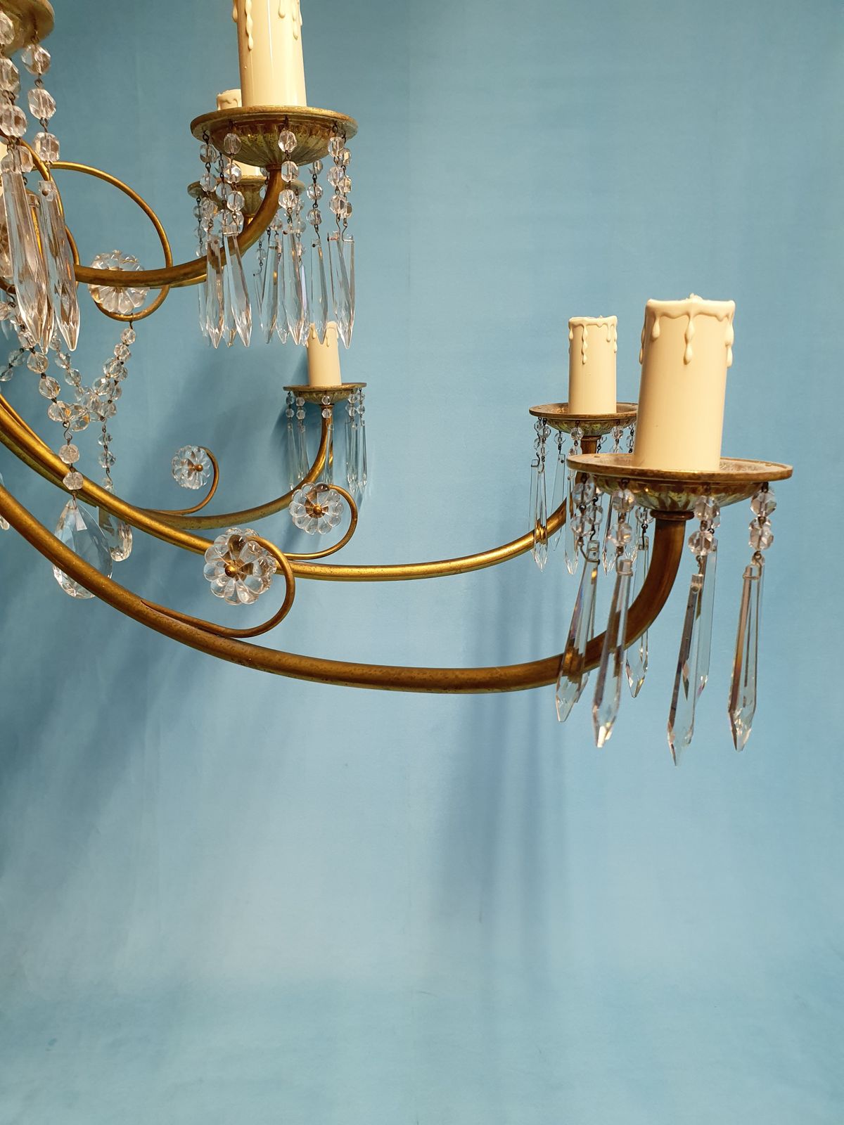 Early 20th Century Pair Of Large Two Tier Chandeliers With Cut Glass Crystal 42" photo vintage