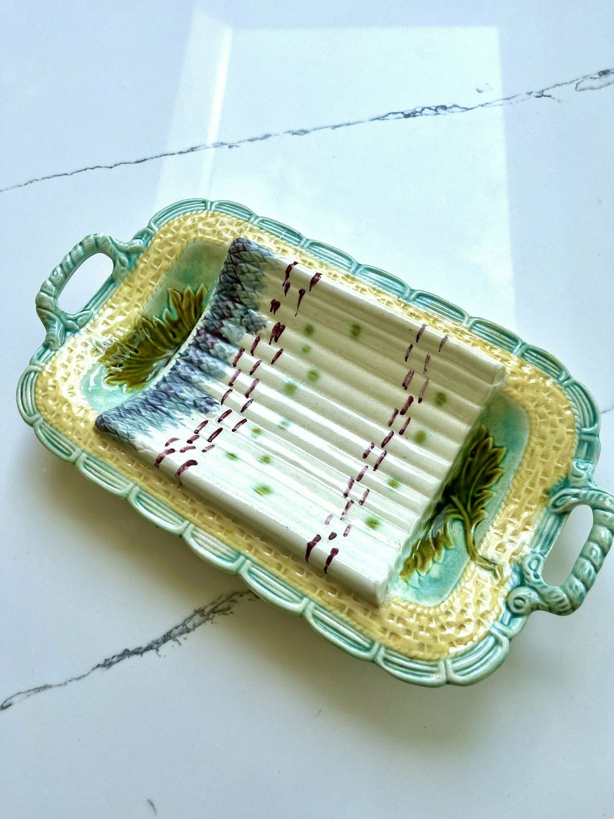Antique French Majolica Ceramic Asparagus Serving Dish/Wall Art photo Home Decor