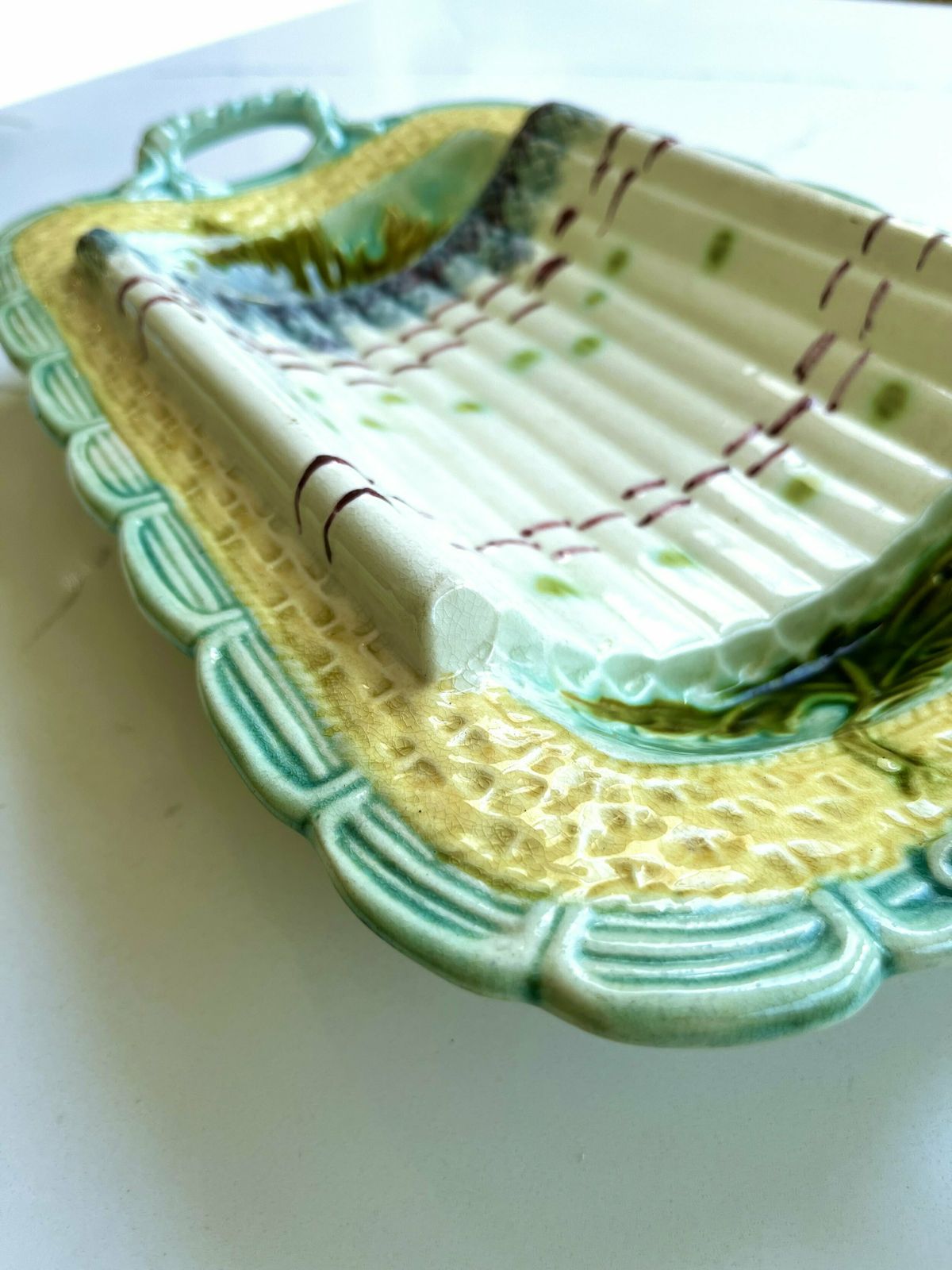 photo for sale Antique French Majolica Ceramic Asparagus Serving Dish/Wall Art