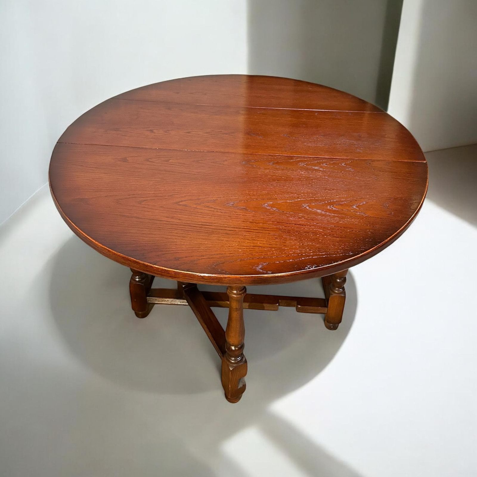 photo for sale Vintage Old Charm Wood Brothers / Oak Gate Leg Drop Leaf Dining Table C1970 / Tudor Brown
