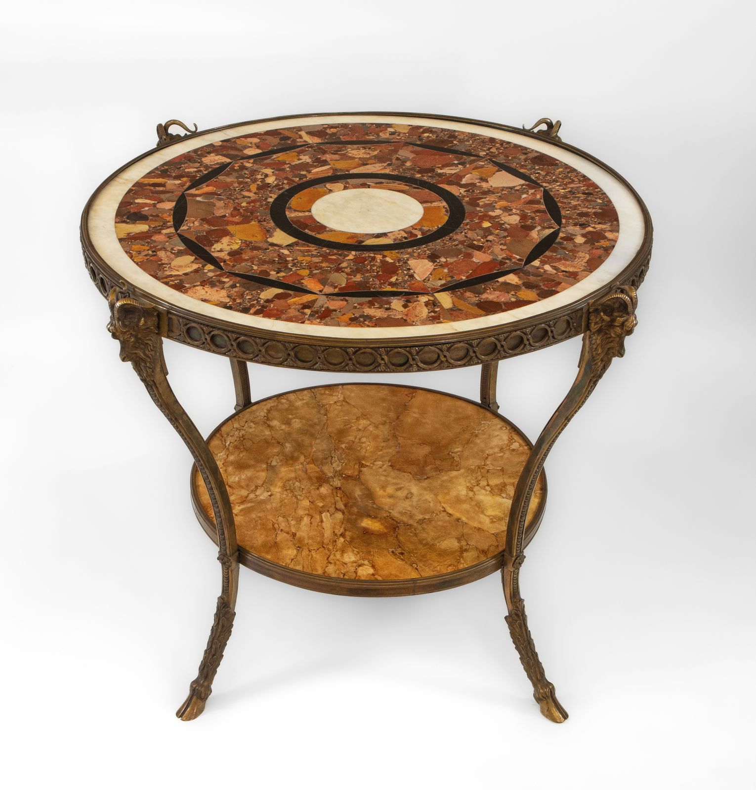 Vintage French Breche D'alep Marble & Bronze Guéridon Louis XVI Style
