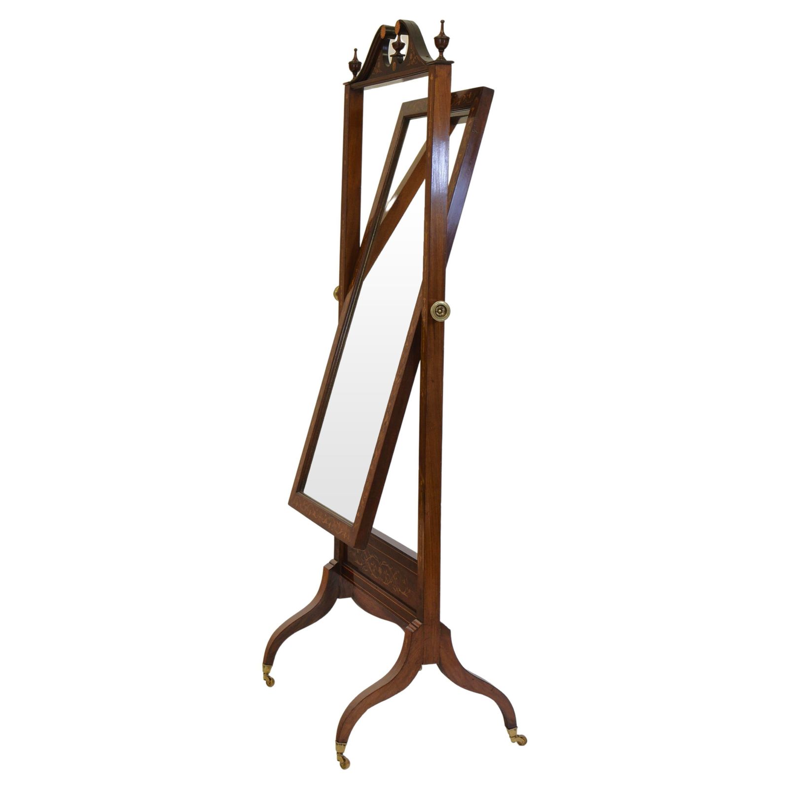 Antique Sheraton Revival Inlaid Cheval Floor Mirror Circa 1900 photo furniture