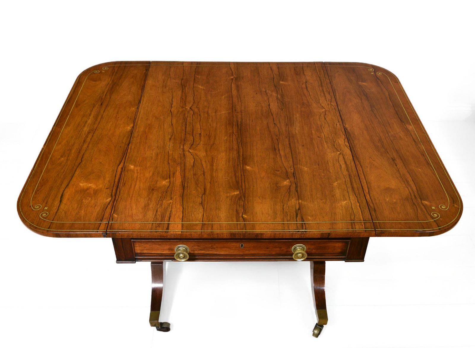 photo vintage Regency Rosewood & Brass Inlaid Sofa Table Antique Circa 1820