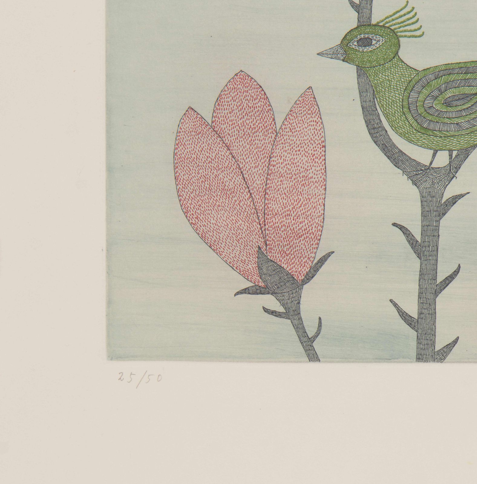 Keiko Minami Signed Etching With Aquatint On Bfk Rives Wove 'L’oisen Vert'. Circa 1977 photo for sale