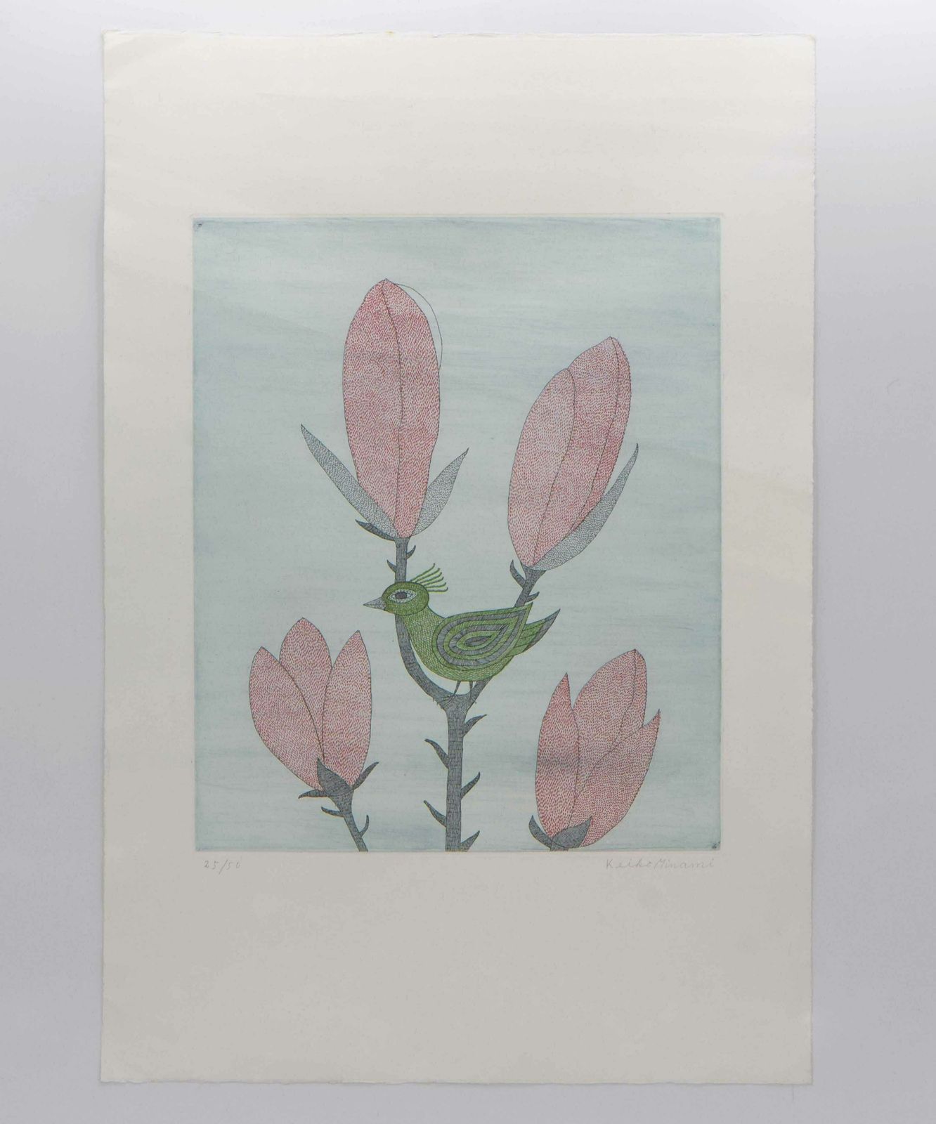 Keiko Minami Signed Etching With Aquatint On Bfk Rives Wove 'L’oisen Vert'. Circa 1977 photo 495.0