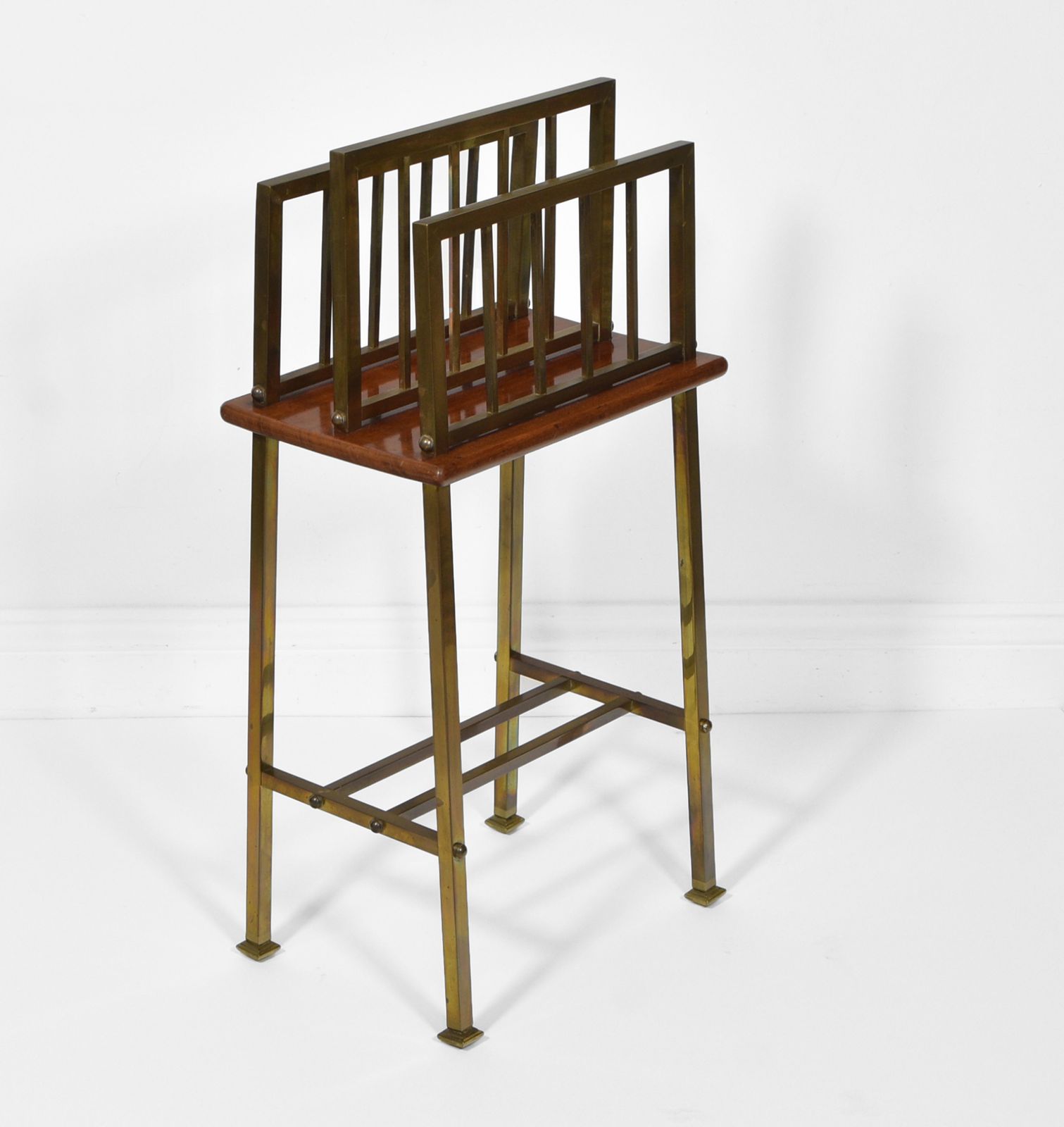Edwardian Brass & Walnut Canterbury Newspaper Magazine Rack Arts & Crafts photo furniture