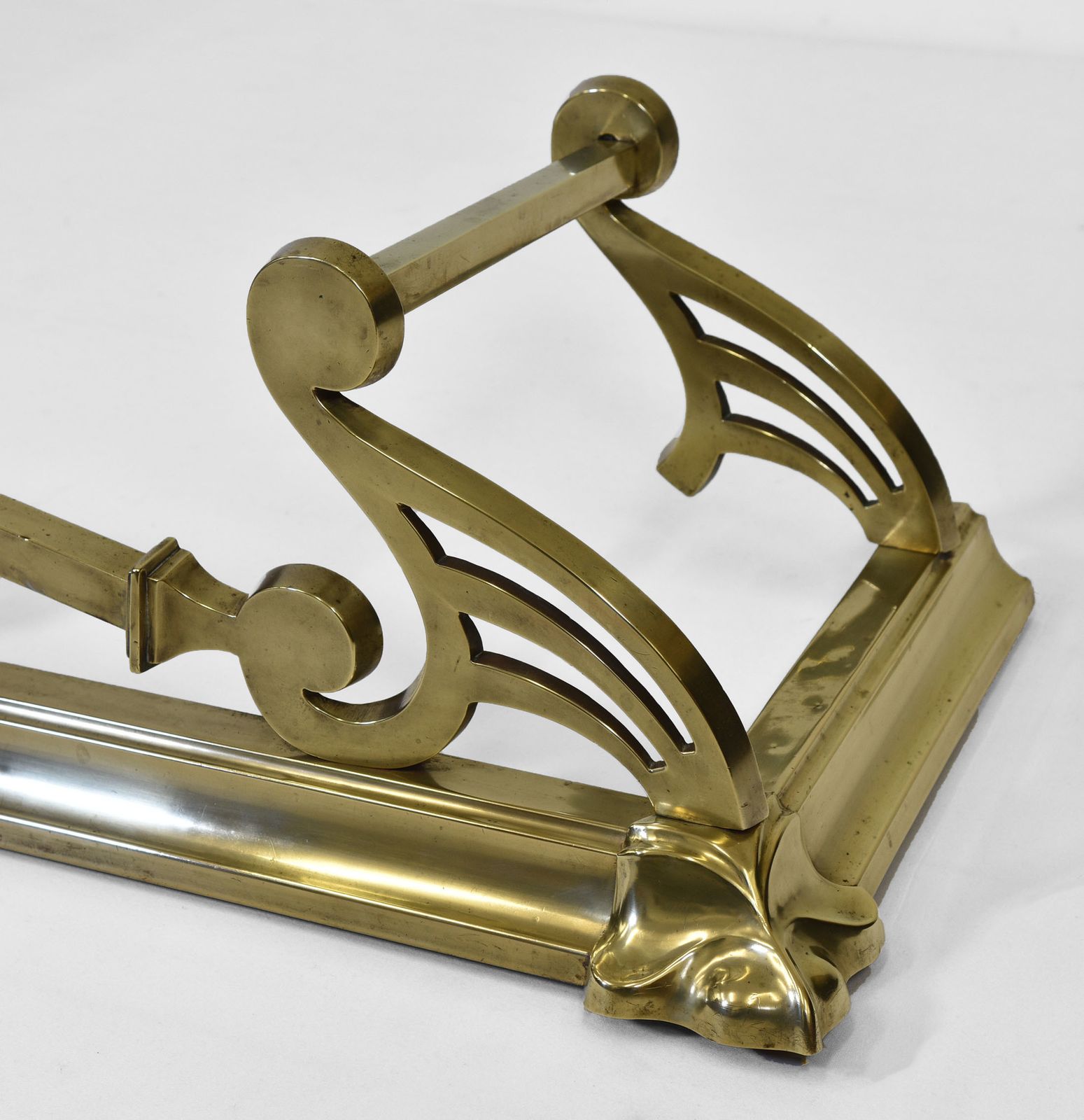 Edwardian Art Nouveau Brass Fireplace Fender Circa 1900 photo for sale