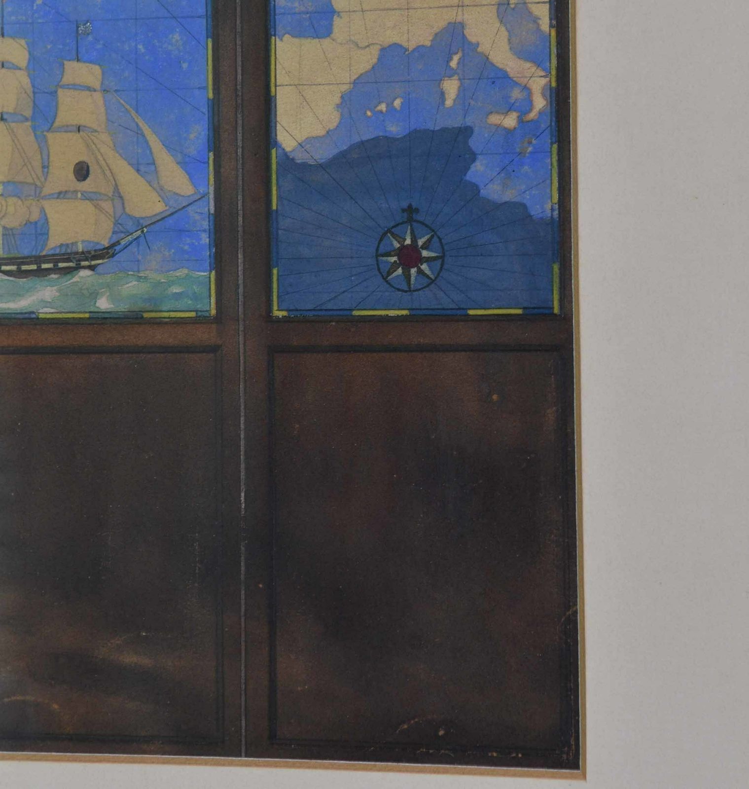 Watercolour Drawing Of A Three Fold Screen Design Decorated With A Nautical Map By Kenneth Stevens Mac Intire photo 850.0