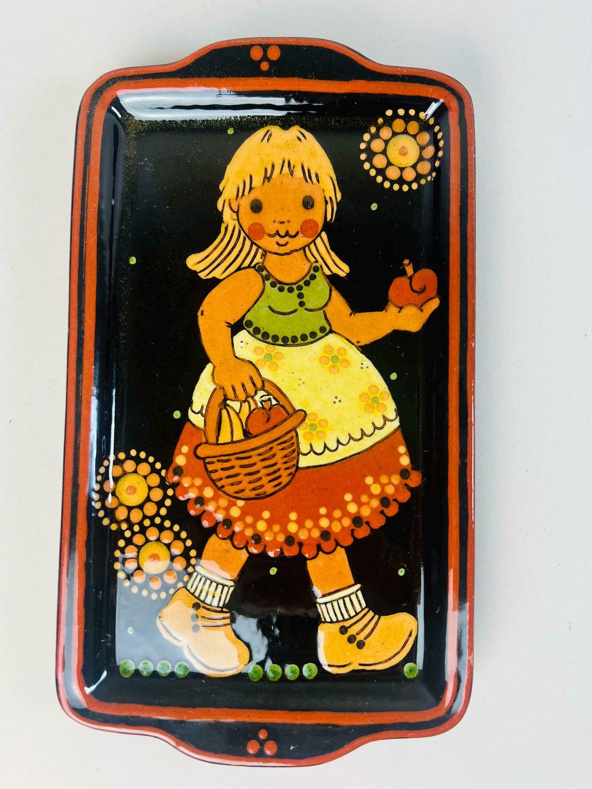 Swiss Pottery Vintage Handmade Wall Plate, Child With A Apples, Swiss Day Gift photo Art