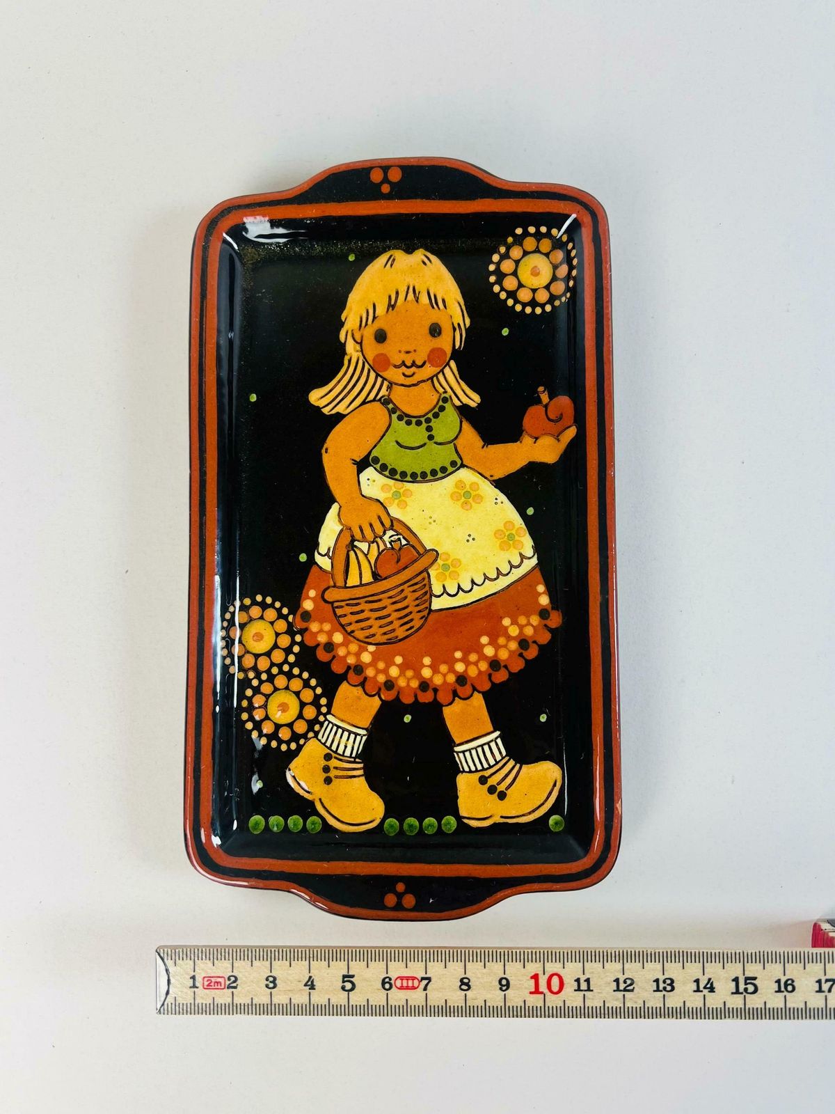 Swiss Pottery Vintage Handmade Wall Plate, Child With A Apples, Swiss Day Gift photo 54.0