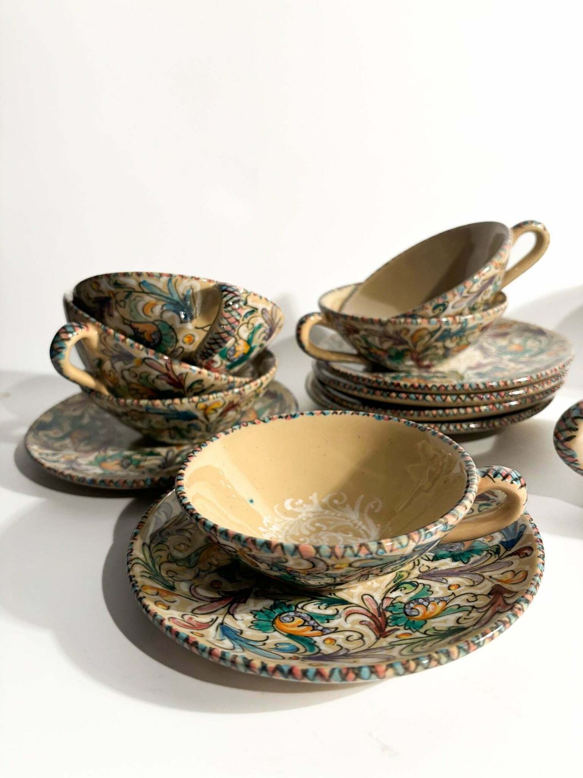 Set Of 6 Ceramic Mugs By Molaroni Pesaro, Hand Painted From The 1960s photo for sale