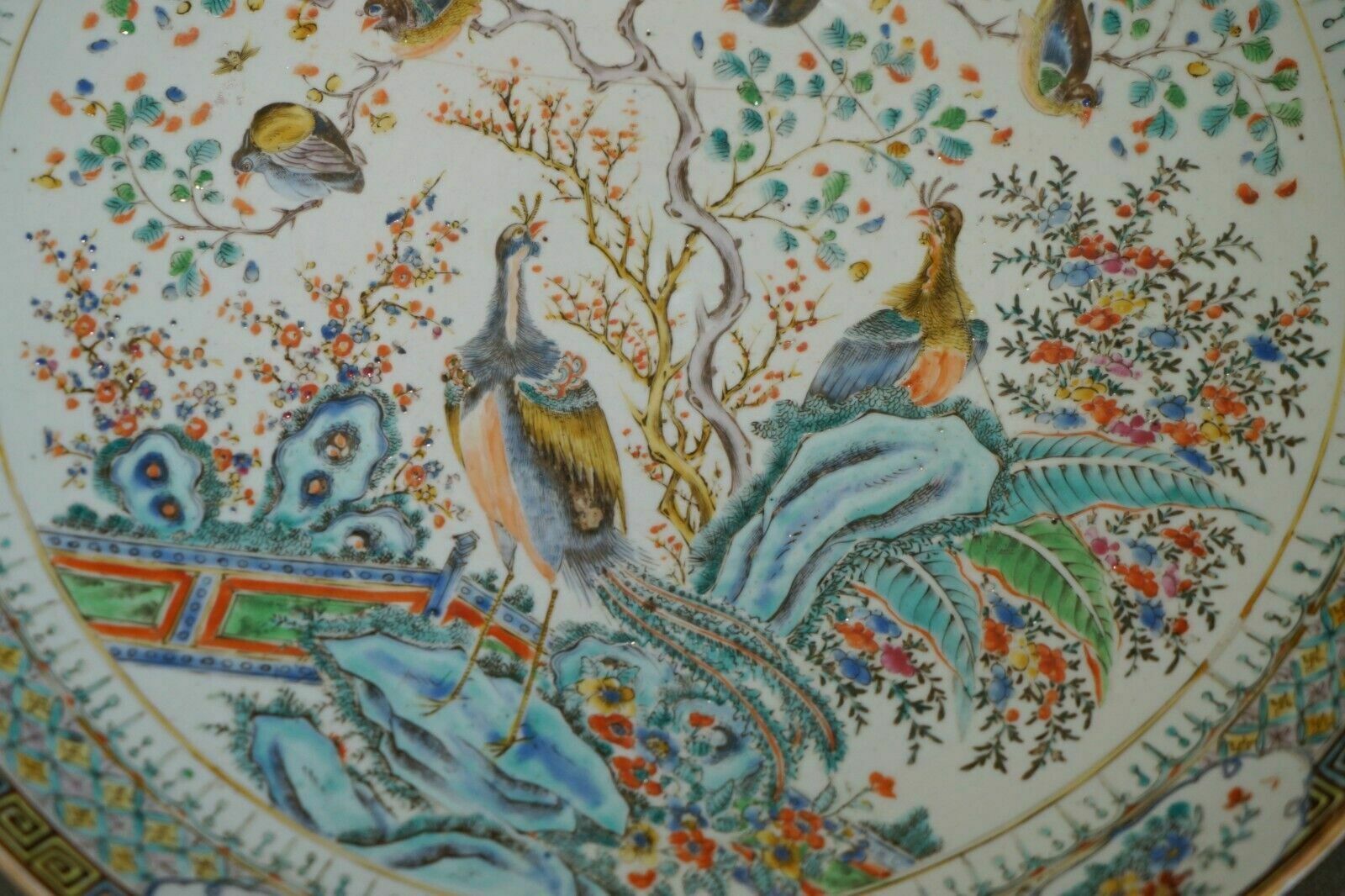 Antique Repaired 18th Century Chinese Famille Verte Porcelain Charger Plate photo for sale